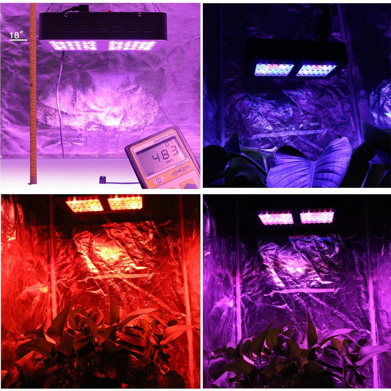 Niello Lente Óptica Dual Serie 300W. Luces LED para el crecimiento de las plantas. Espectro completo para plantas de interior para conseguir crecimiento y floración (dos interruptores,12-bandas
