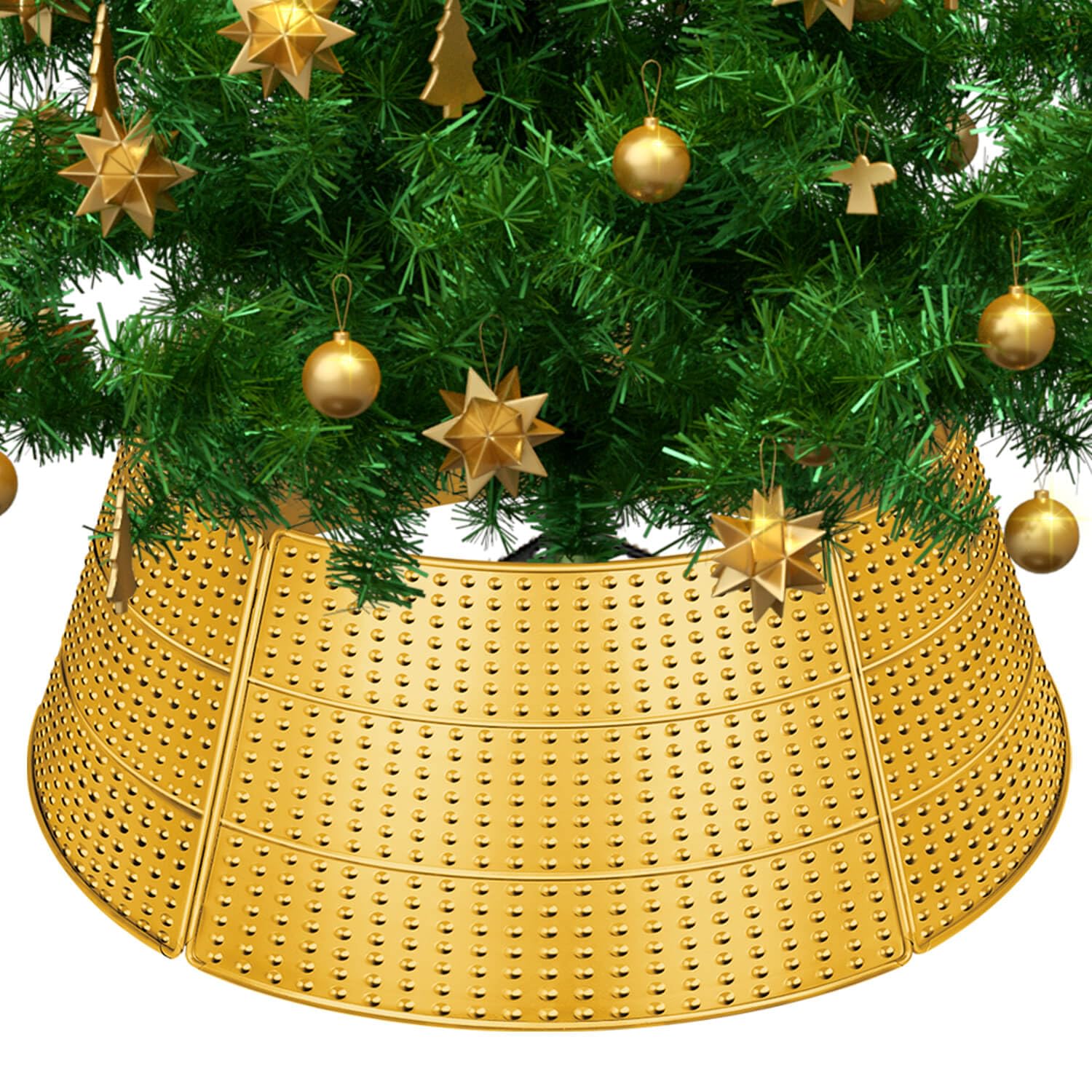 Vensovo Metal Christmas Tree Collar - 28 inch Gold Christmas Tree Skirt, Suitable for Real and Artificial Christmas Trees, Christmas Tree Basket Collar Decoration Gift, Pet Friendly