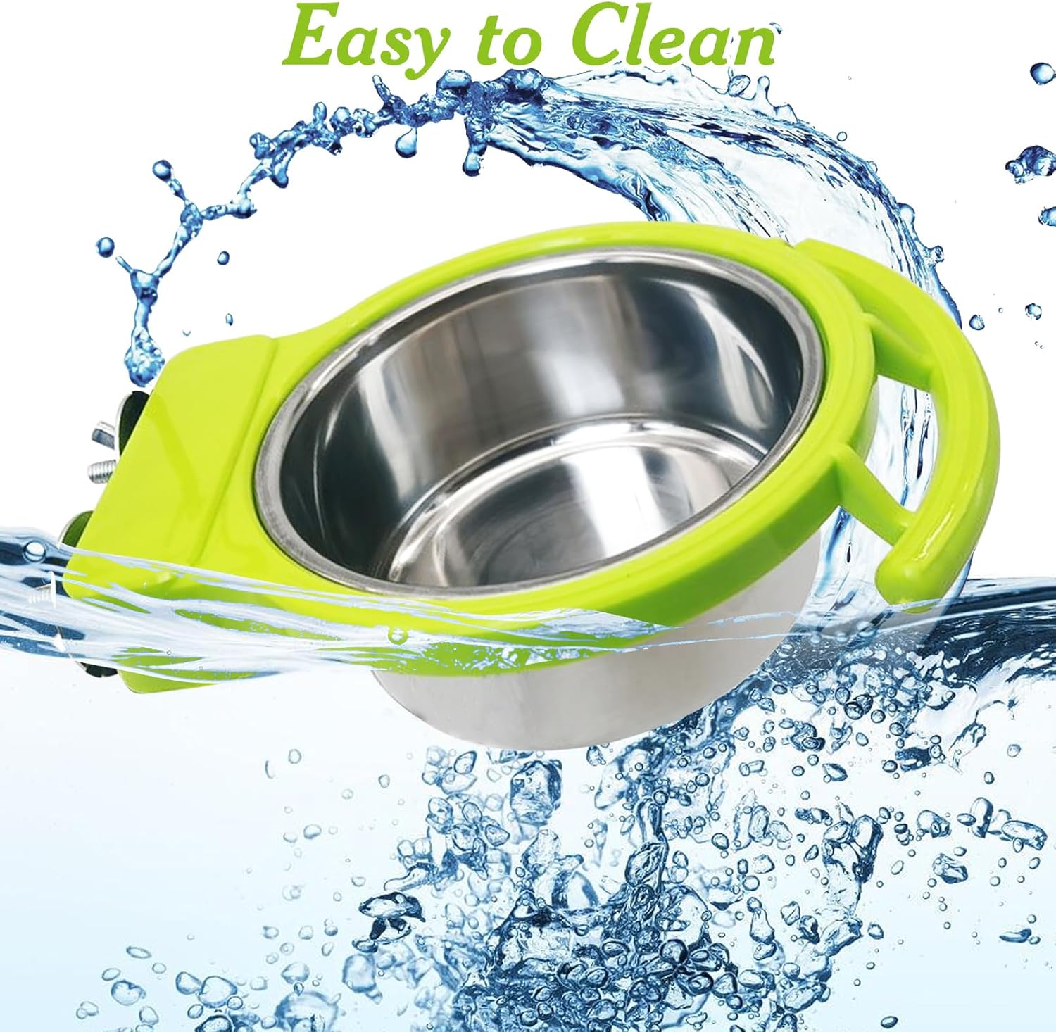 BNOSDM Hanging Stainless Steel Bird Bowls 4 PCS Bird Feeding Dish Cups with Perch Stand Birds Food Container Food and Water Bowls with Spoon for Budgie Cockatoo Finch Lovebirds Pigeons (Green)