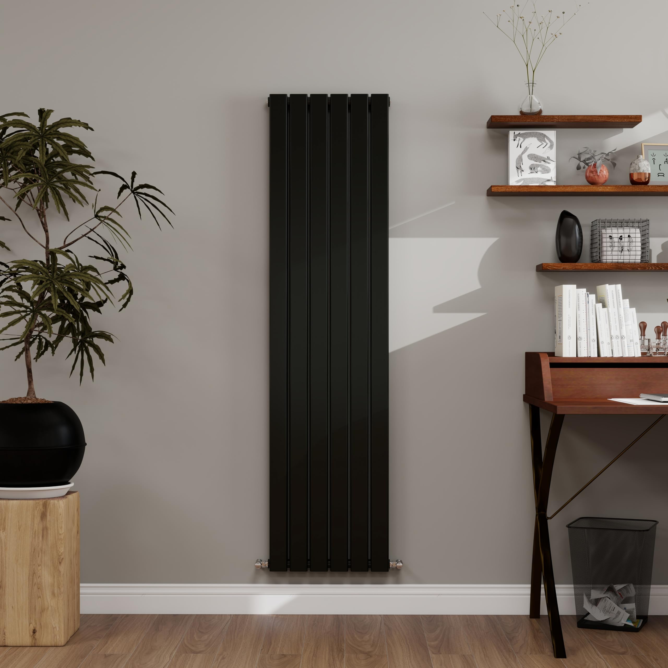 Simple bathrooms Black Designer Radiator Vertical 1600×408mm Dlouble Flat Panel - Wall/Floor Mounted for Modern Multi-Scene & Central Heating Radiator 4267 BTU
