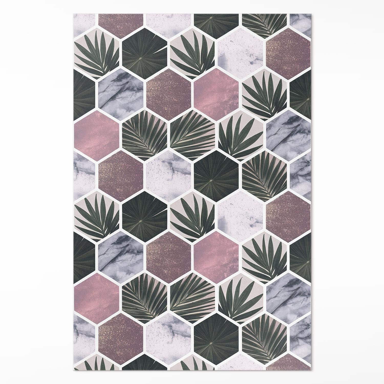 Tapis en vinyle 120x180 cm rectangulaire motif hexagones et feuilles