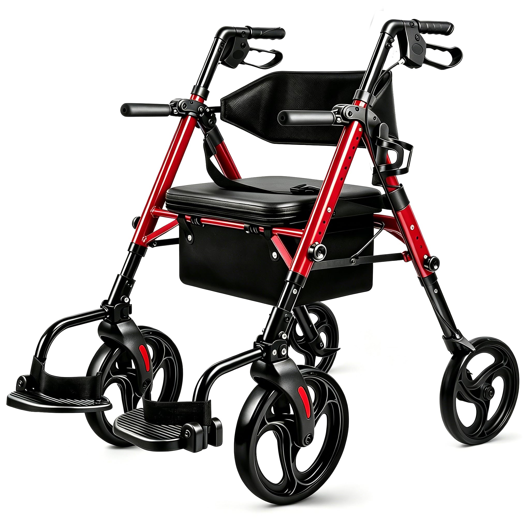 Photo 1 of 2-in-1 Rollator Walker Transport Wheelchair Combo for Seniors with seat