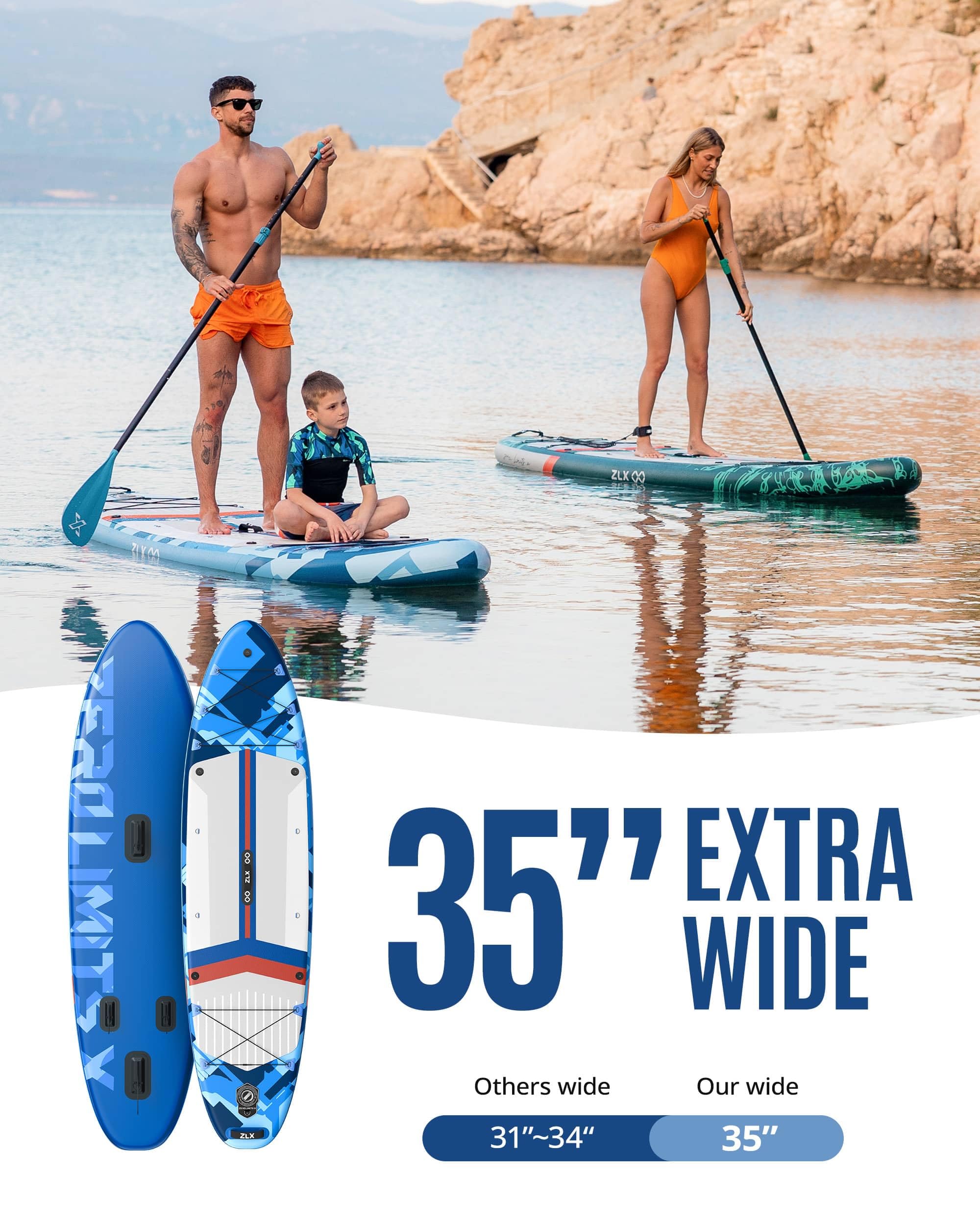 ZLX 350 CM Gonfiabile Stand Up Paddle Board Perfetto per tutti i livelli di abilità, adulti e giovani Ampio design stabile, copertura antiscivolo, pagaia regolabile, guinzaglio di sicurezza e borsa