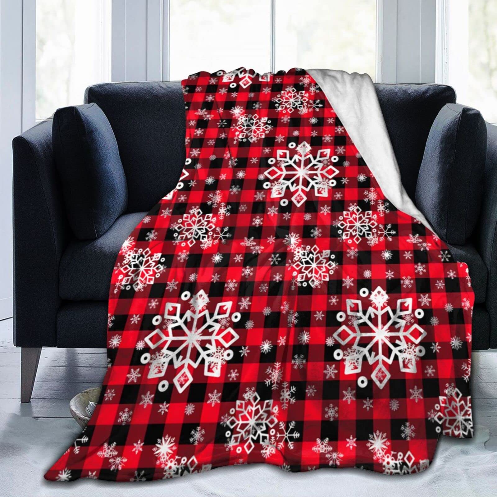 Lsjuee Christmas Snowflakes Throw Blanket Warm Cozy Blankets Lightweight Soft Cozy Flannel Winter Holiday Blanket for Sofa Couch Bed Office Xmas Gift 50"X40"
