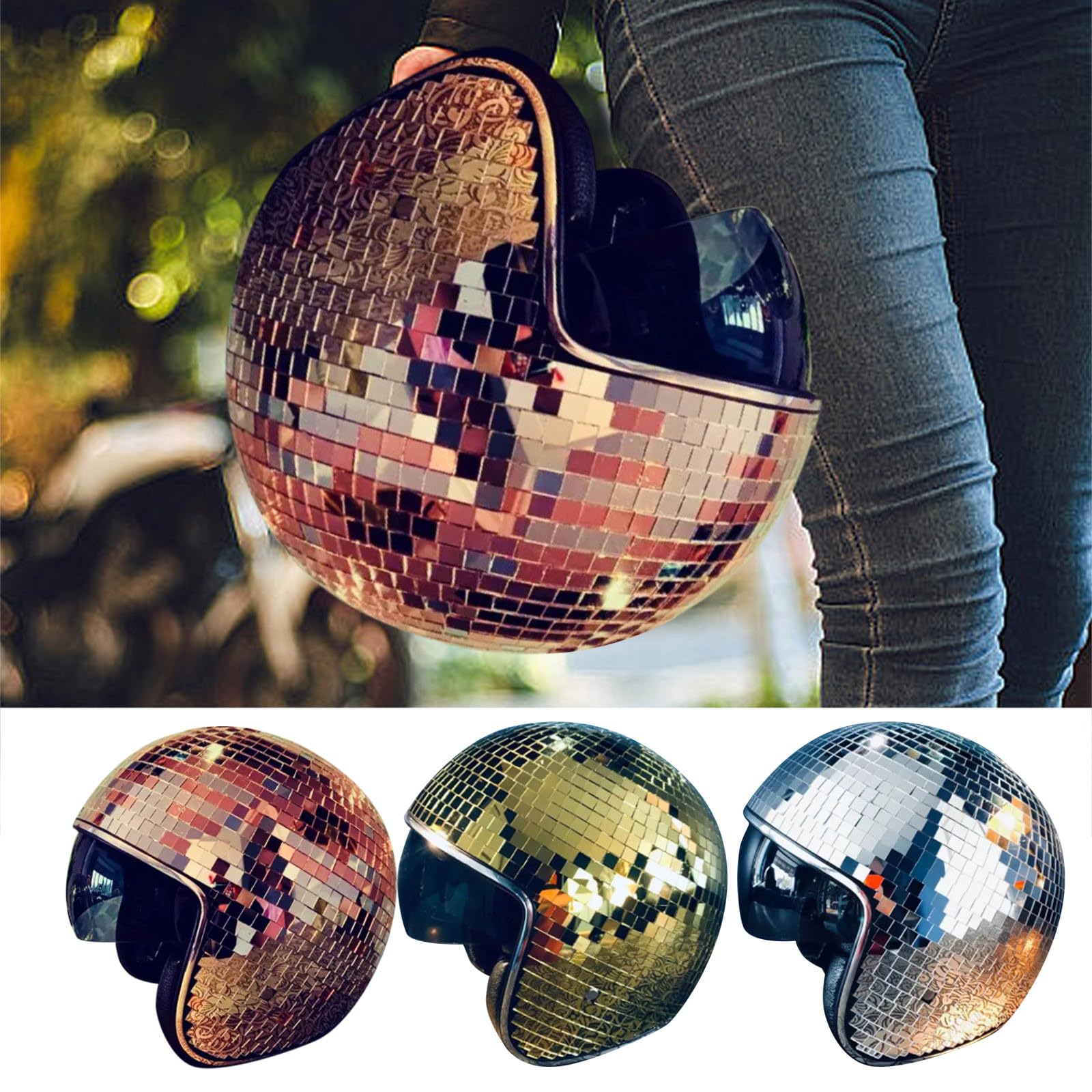 Kashyke Sfera da discoteca, casco da discoteca, cappello da discoteca, sfera da discoteca, argento oro, ultimale, specchio pieno con glitter, palla da discoteca, cappello per uomo e donna, Dj Club