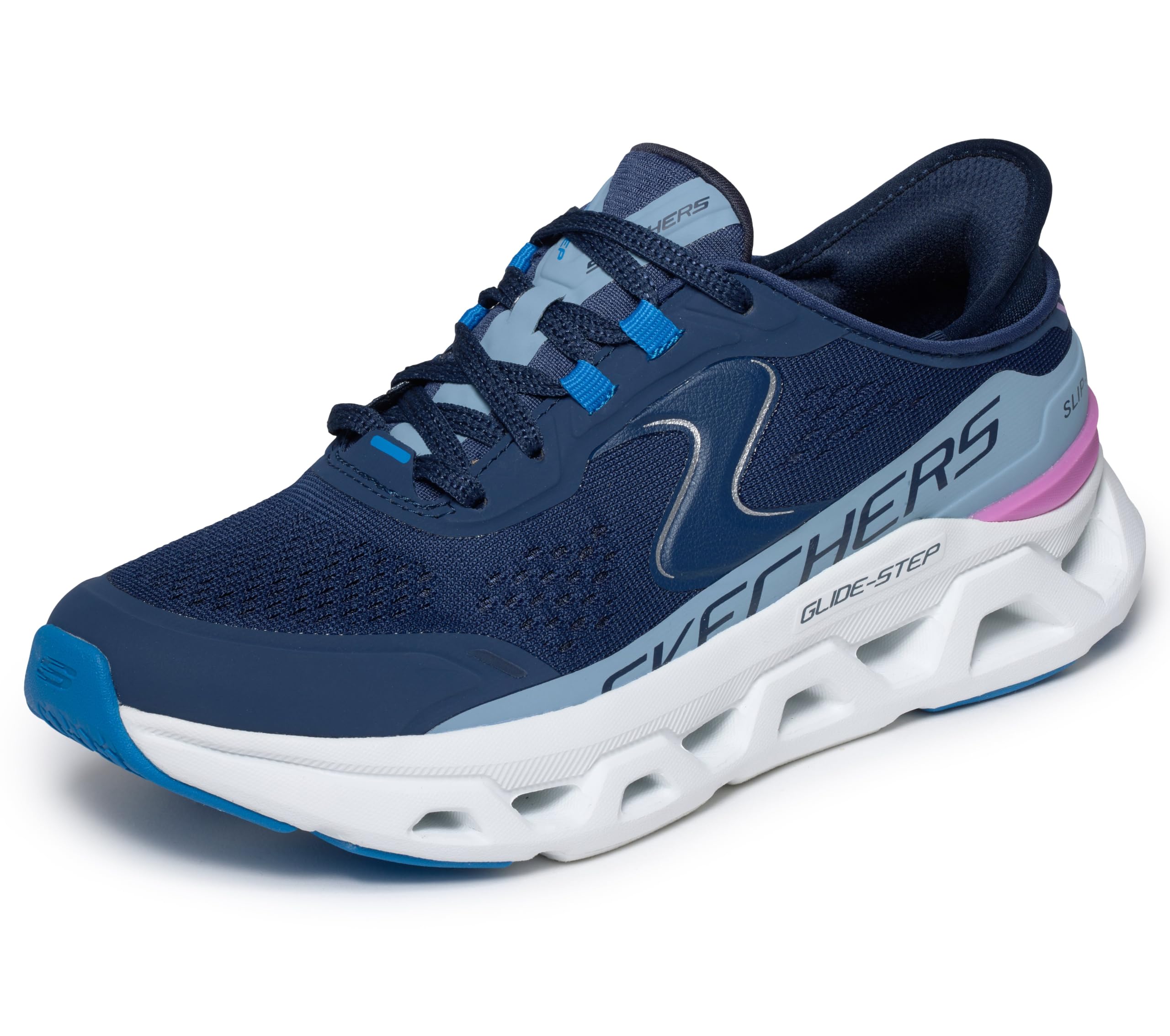 Skechers Women's Glide-Step Atlus Hands Free Slip-ins Sneaker, Nvbl=Navy/Blue, 4.5 UK