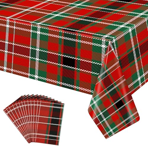 Mantel de plástico de Navidad de 12 piezas, mantel rectangular de plástico, desechable, de 54 x 108 pulgadas, para decoración de Navidad,
