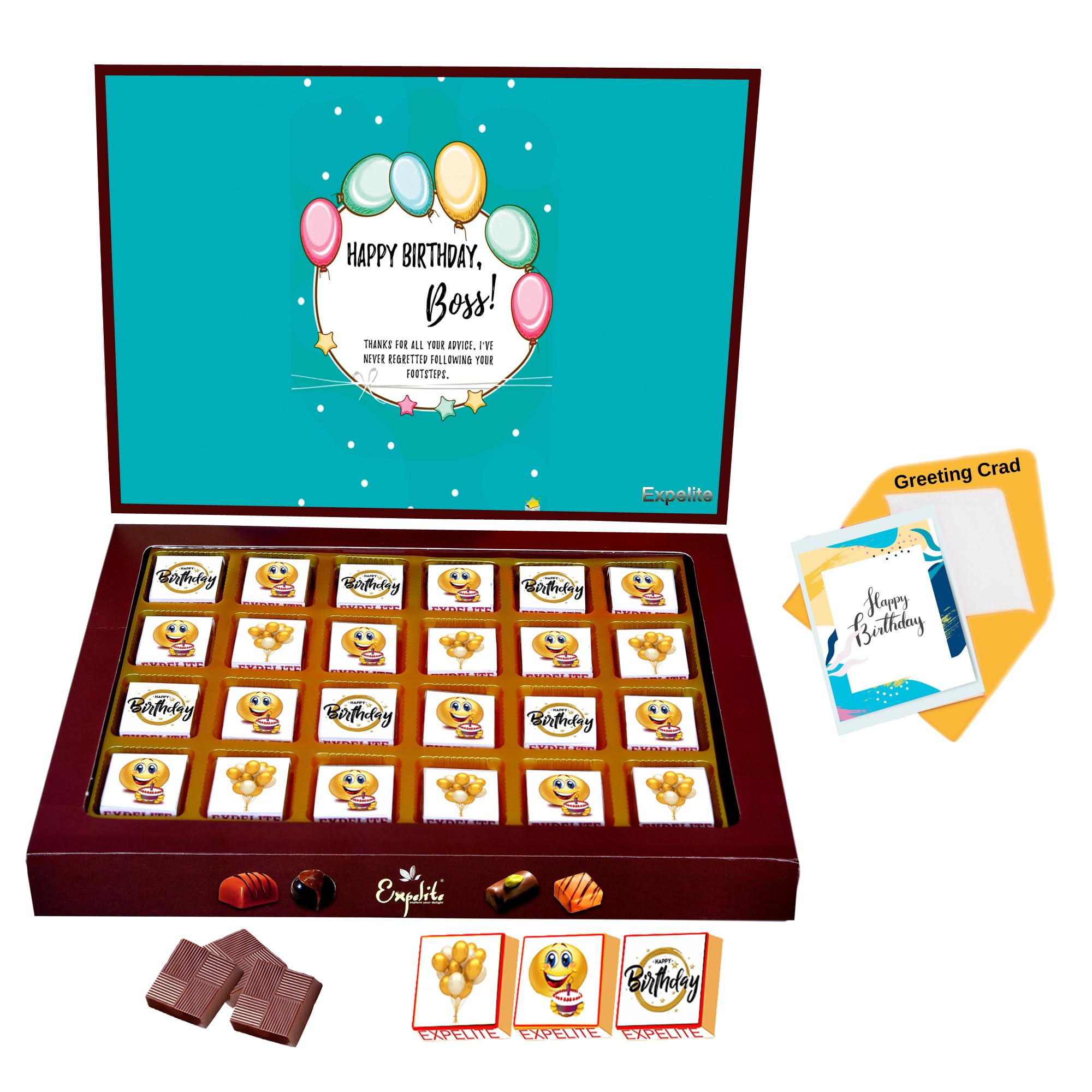 Expelite Happy Birthday Gift Box | Birthday Gift For Boss, men, Girls, Boy | 24 Pieces Chocolate Gift Pack | Birthday Greeting Card | Almonds, Butter scotch, Cranberry Chocolate