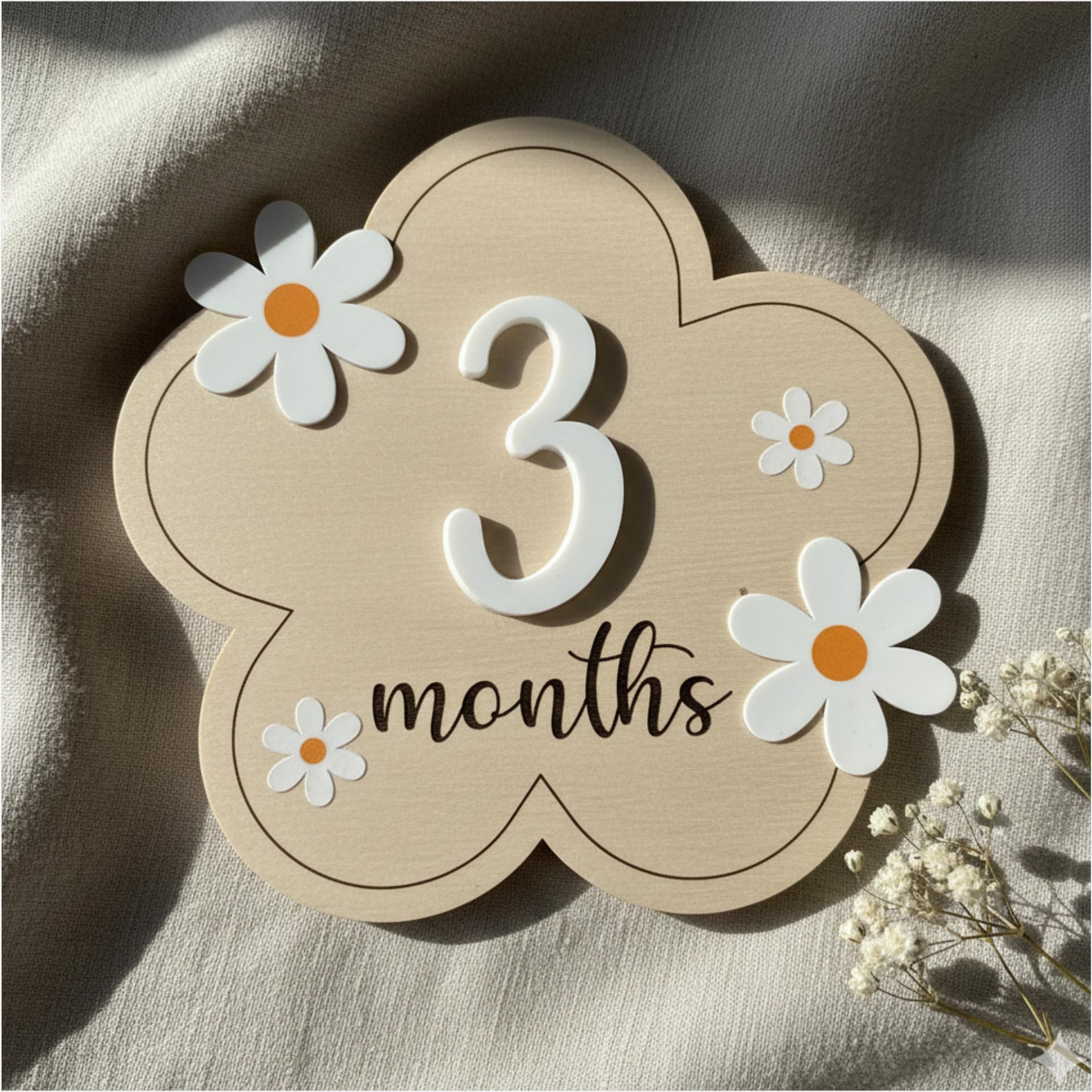 SiRiDecore Baby Monthly Milestone Cards with 11 Interchangeable Number Set of 12 for Baby Growth Recording Daisy Wooden Bohemian Baby Months Signs Baby Boy Baby Girl Photo Props (Floral)-picture-30