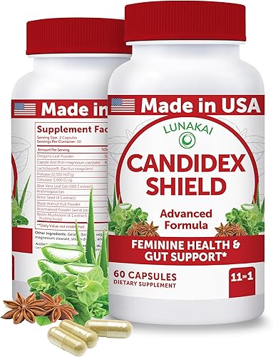Lunakai Candida Cleanse Detox fabricado en Estados Unidos para mujeres y hombres - Limpieza intestinal 11 en 1 y soporte de Candida con ácido