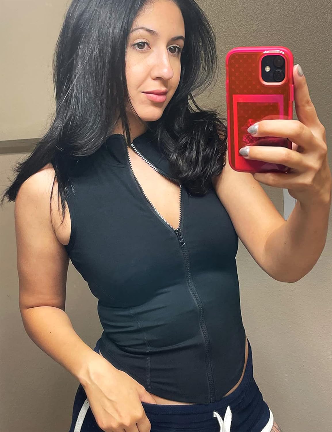 Women Summer Lightweight Cropped Athletic Zip Up Sleeveless Jackets Workout Gym Seamless Vests - Image 3