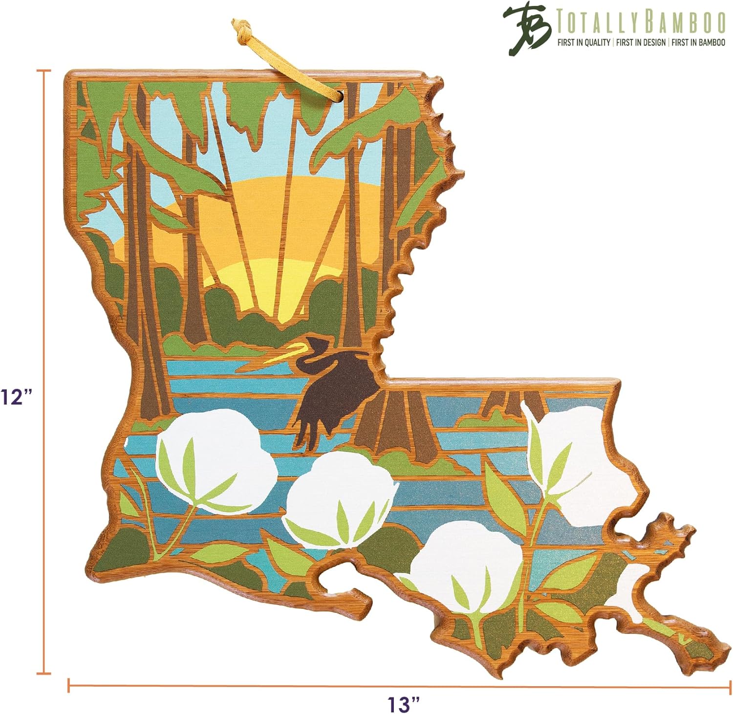 Totally Bamboo Louisiana State Shaped Cutting Board and Charcuterie Serving Platter with Artwork by Summer Stokes, Includes Hang Tie for Wall Display - Image 7