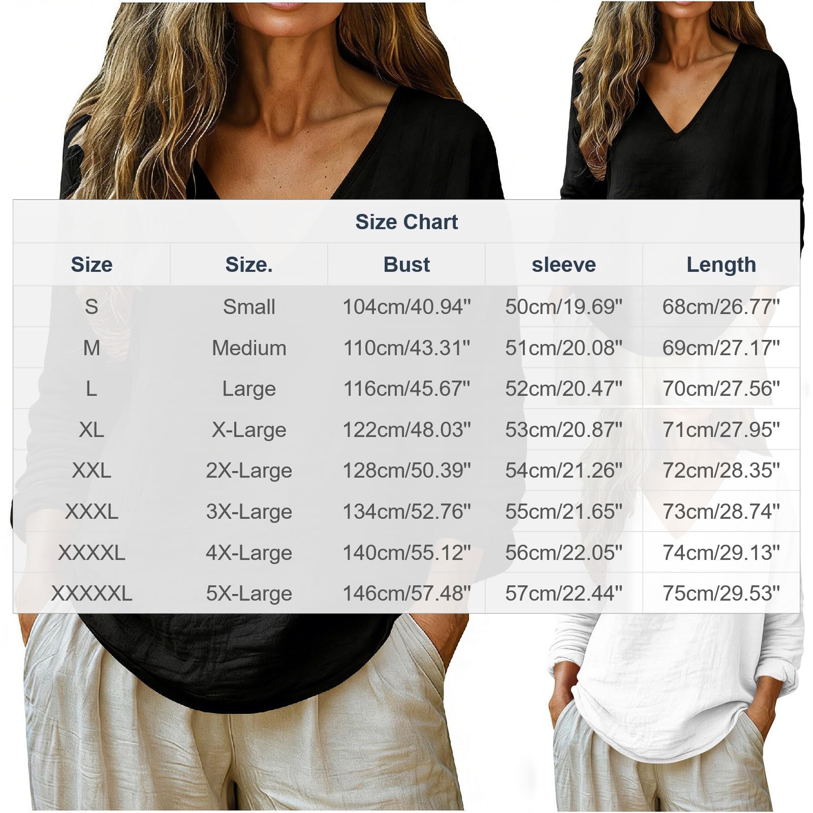Linen Shirts for Women Long Sleeve V Neck Loose Tops Summer Beach Boho Casual Peasant Blouse - 4