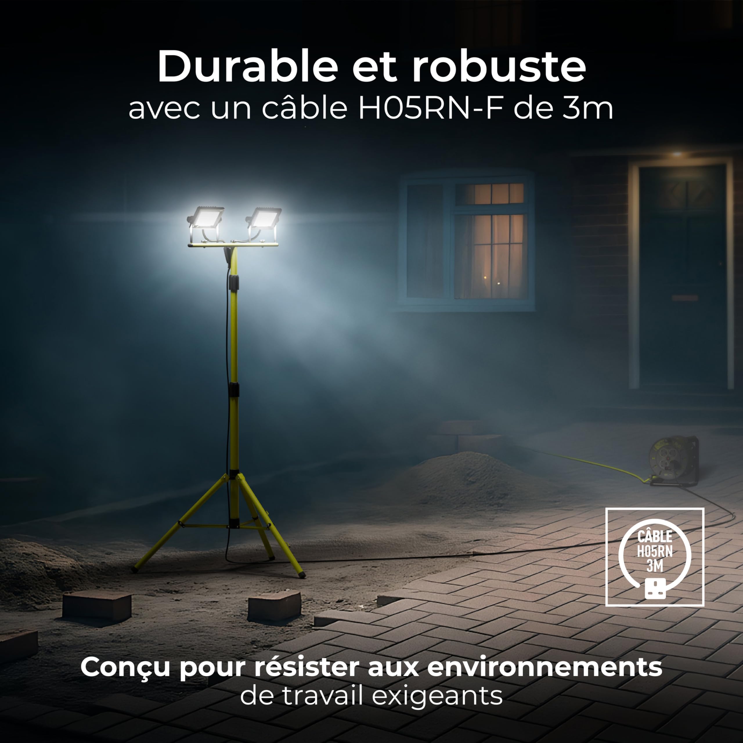 Luceco Treppiede LED a Doppia Testa da Lavoro, Sottile, Regolabile, Multiposizione, Pieghevole, Cavo da 3m, Resistente alle Intemperie, Nero/Verde, IP65, 2 × 20W, 3200lm, 5000K, EFLDTT20B50