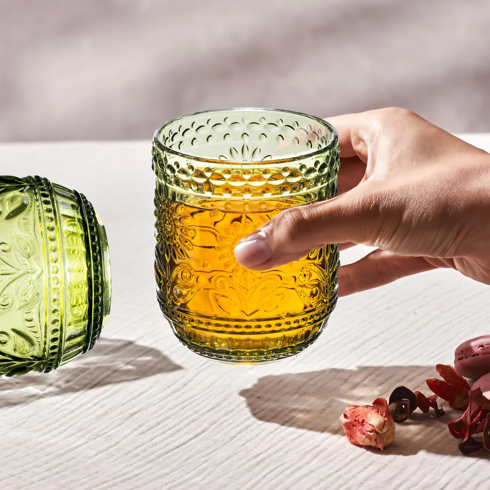 Sunflower Vintage Drinking Glass Set of 6, 12 oz Embossed Floral Decorative  Glassware Set, Glass Cups Wine Glasses Beverages Tumblers Colored ...