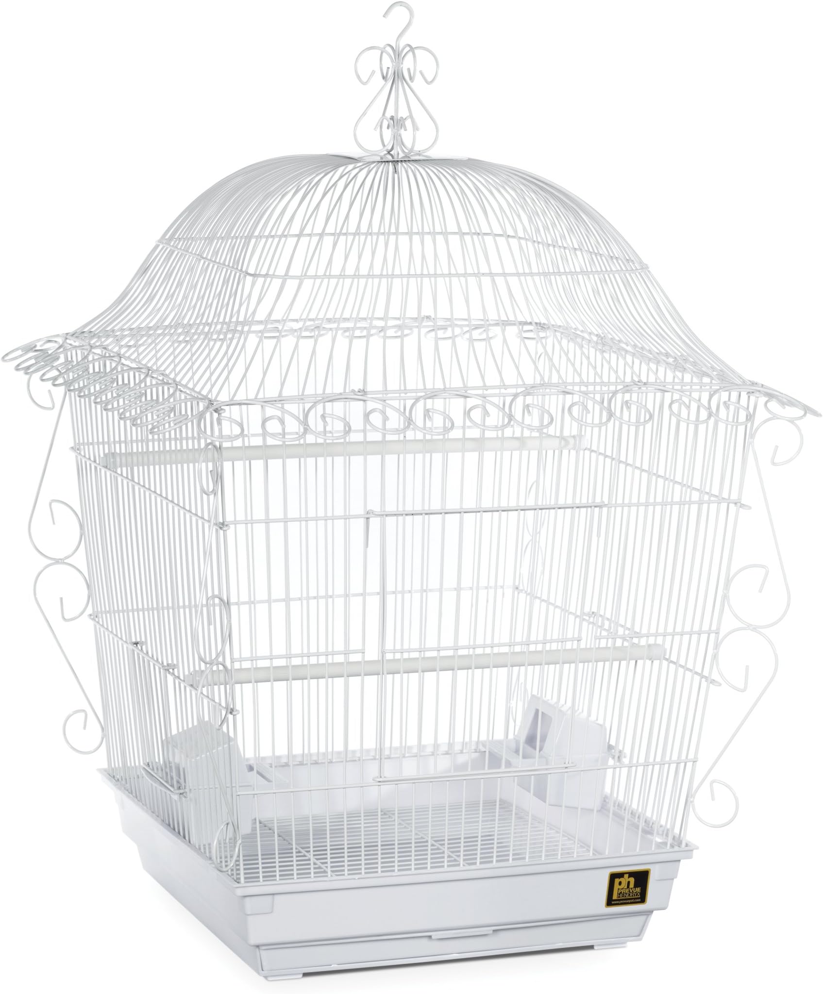 Prevue Pet Products Scrollwork Bird Cage - Compatible with Stand, Vintage Design, Room for Accessories, Play, and Perches, Bottom Grille & Drawer Slide Out for Easy Cleaning - White