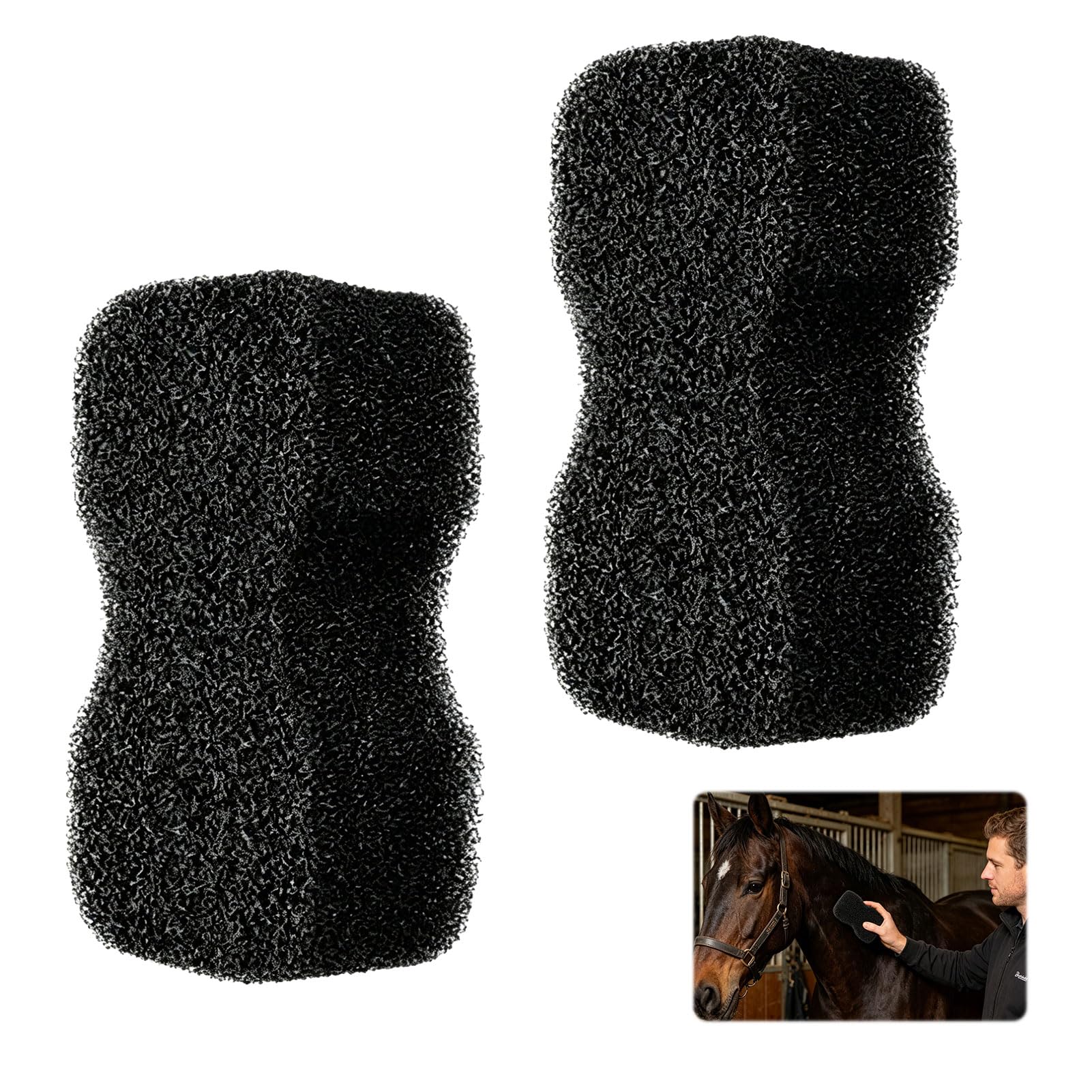 Horse Grooming Kit Compatible with Tigers Tongue Shape for Equine Care, 2pcs Black Horse Grooming Sponges for Daily Maintenance