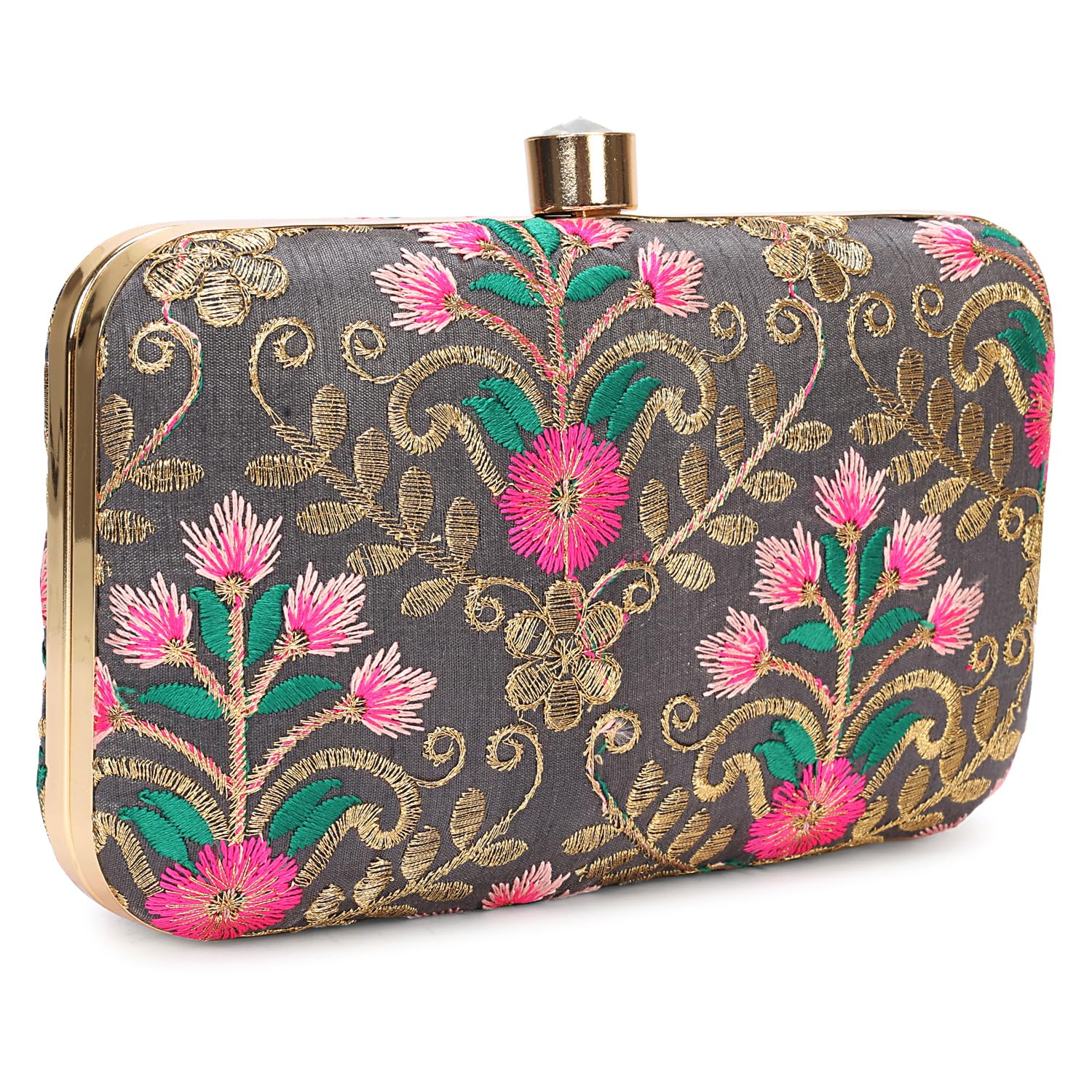 LONGING TO BUY Hand Crafted Designer Box Clutch - Zari Embroidery For Women
