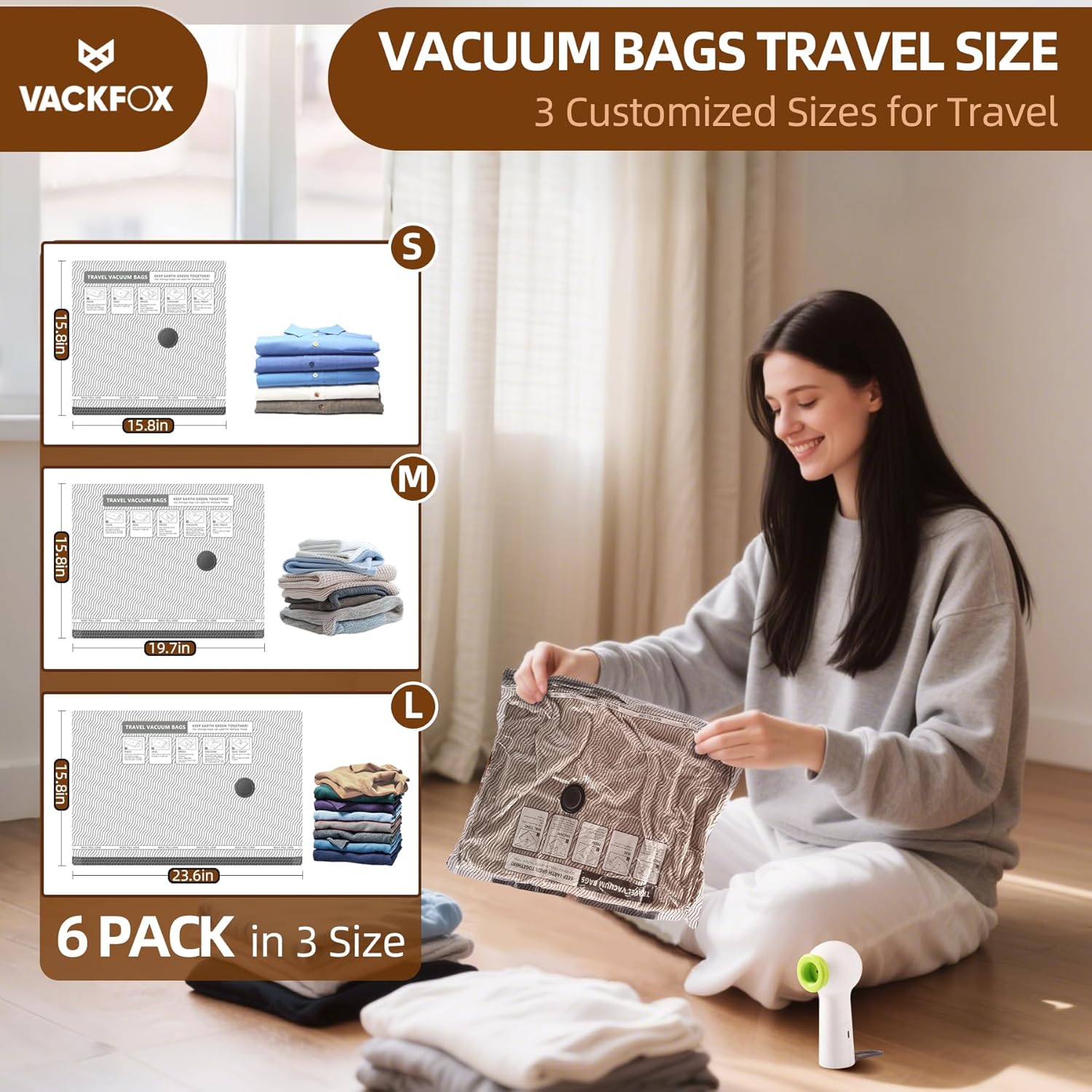 Travel Vacuum Storage Bags with Pump,Space Saver for Clothes and Clothing Travel