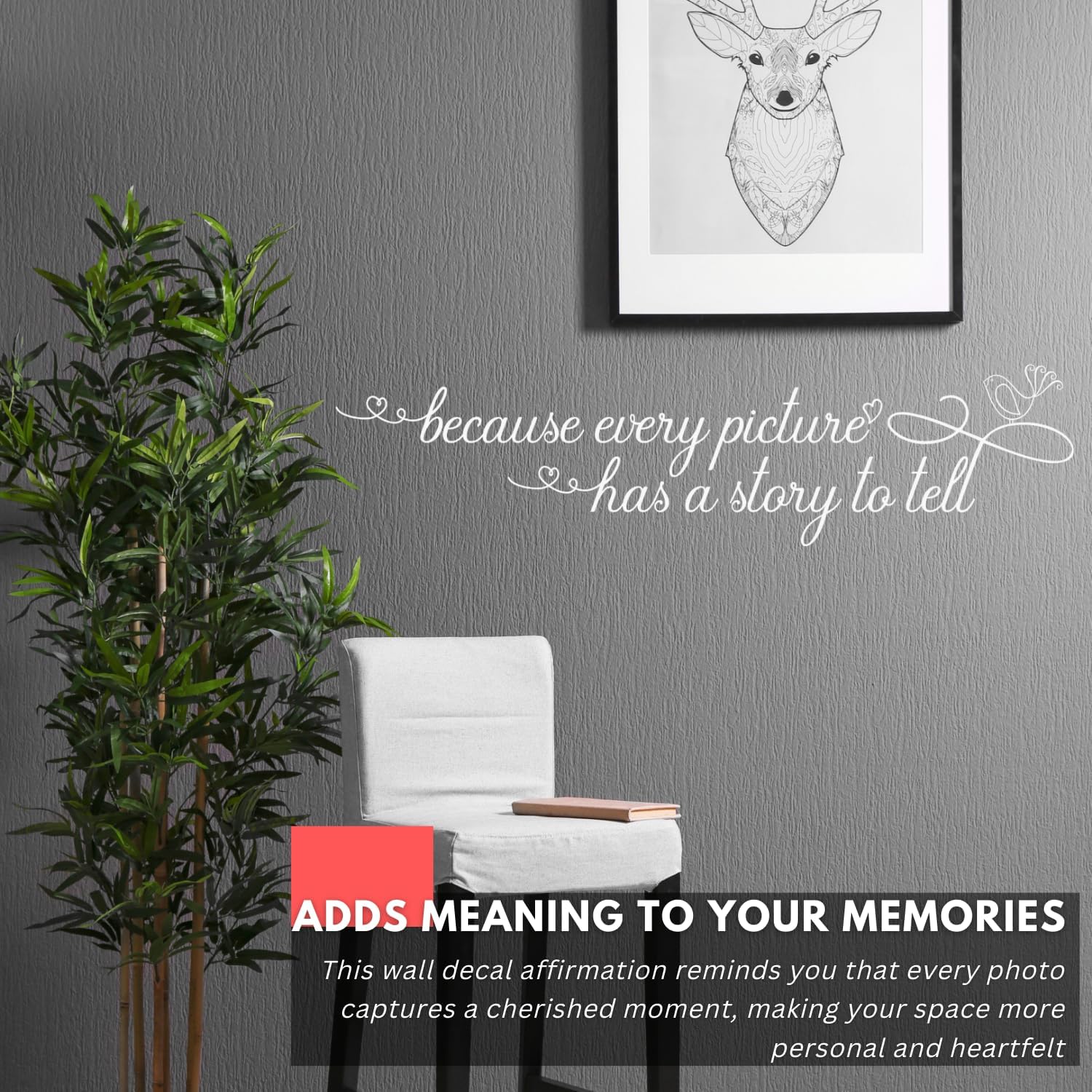 My Vinyl Story - Because Every Picture - Inspirational Family Love Wall Decal Sticker Quote Art Saying Decor for Meaningful Home Living Room Frame Photo Gallery, Removable (Black, 60x15 inches)