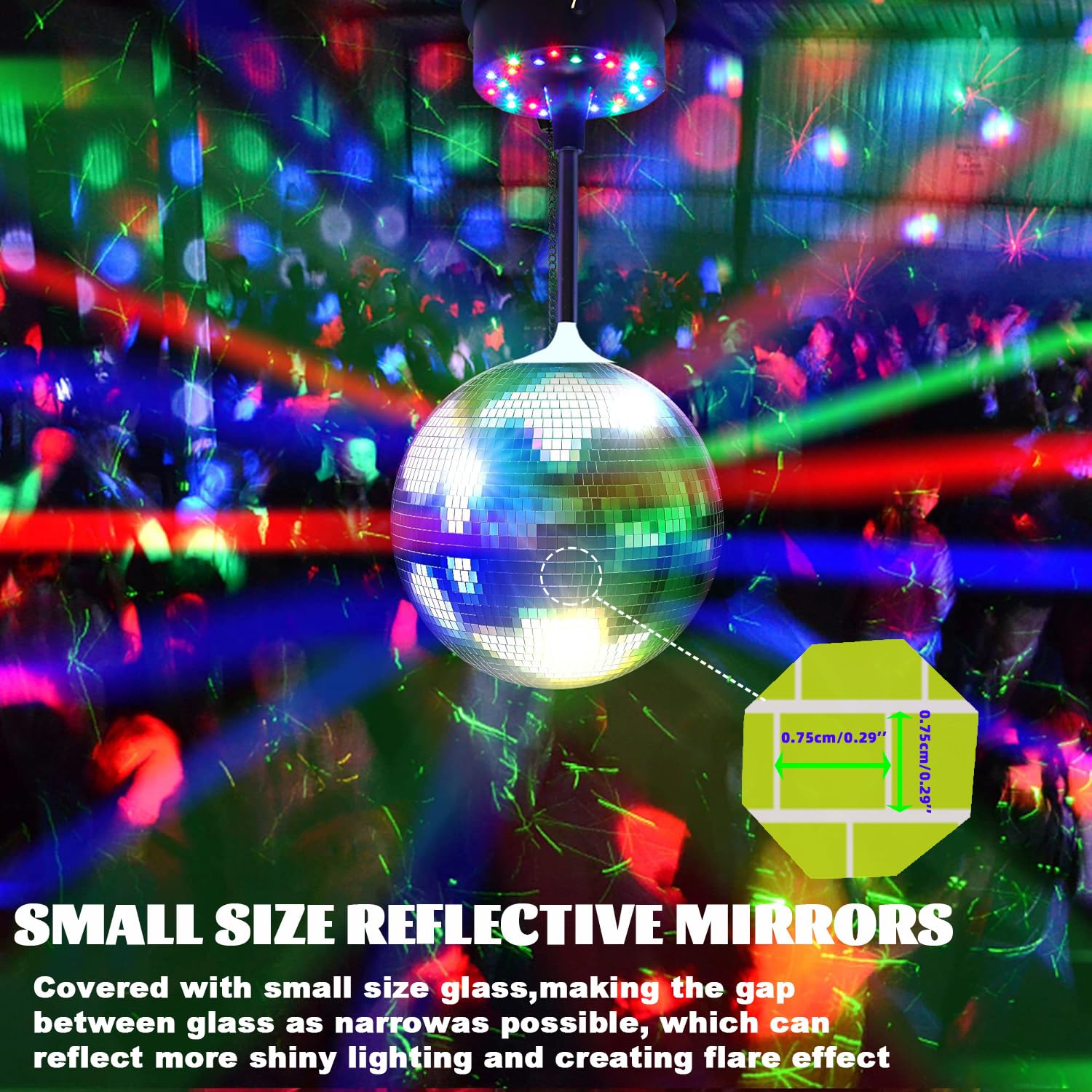 Boule disco rotative de 15,2 cm à suspendre avec base de moteur rotatif réglable de 5 tr/min à 9 tr/min, 24 LED RVB, idéale pour les fêtes, les clubs, les scènes, les bars de danse (alimentation par
