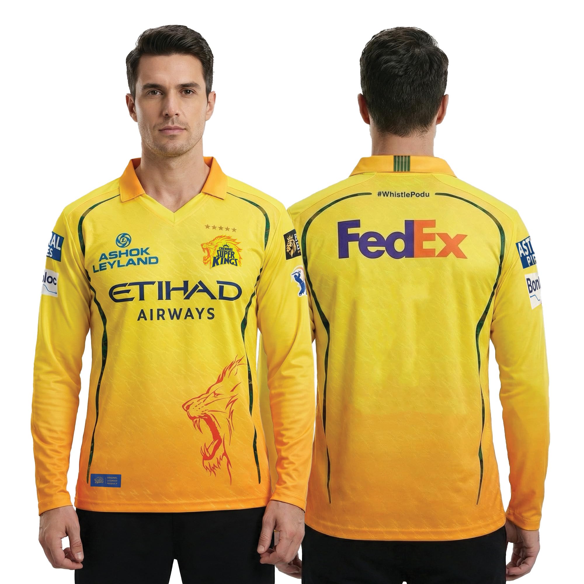 playR x Chennai Super Kings Original Match Jersey IPL 2026 – Adult Plain Long Sleeve CSK Cricket T-Shirt, Regular Fit Sportswear Tee for Training, Outdoor & Match Day Activewear for All Season-image-2