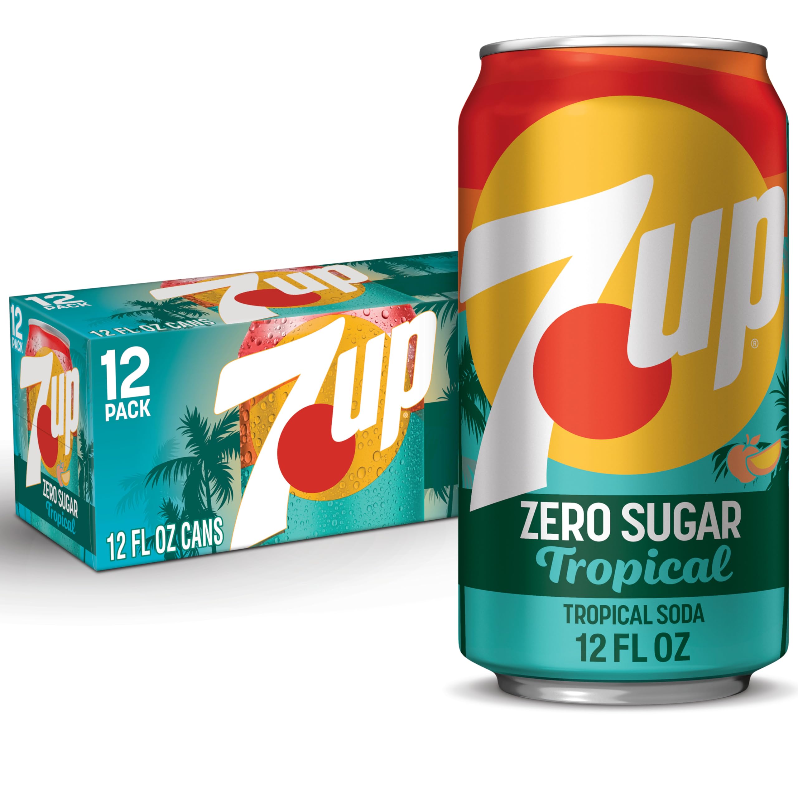 7UPTropical Zero Sugar Soda, 12 fl oz cans, 12 pack