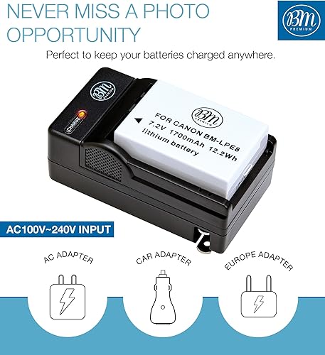 Miniatura 3 de BM Premium Paquete de 2 baterías LP-E8 y cargador de batería para cámara digital Canon EOS Rebel T2i, T3i, T4i, T5i, EOS 550D, 600D, 650D, 700D DSLR