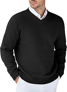 COOFANDY V Neck Men's Knitted Jumper Winter Jumper Long Sleeve Men's Pullover V Neck Knitted Jumper Regular Fit