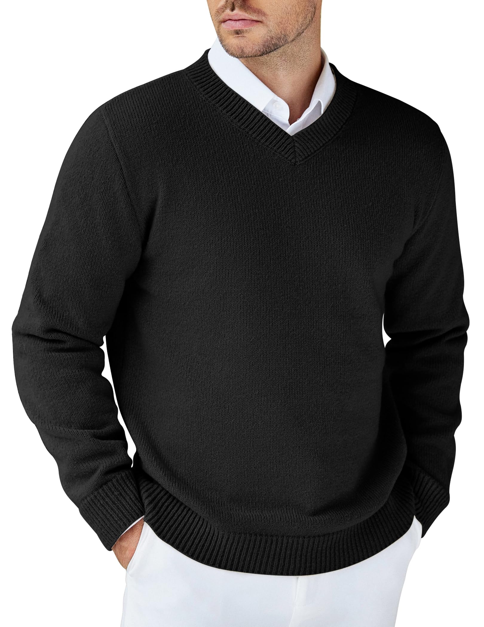 COOFANDY Pull Homme Col V Pullover d'hiver Épais Tricoté Manches Longues Sweat Homme Regular Fit
