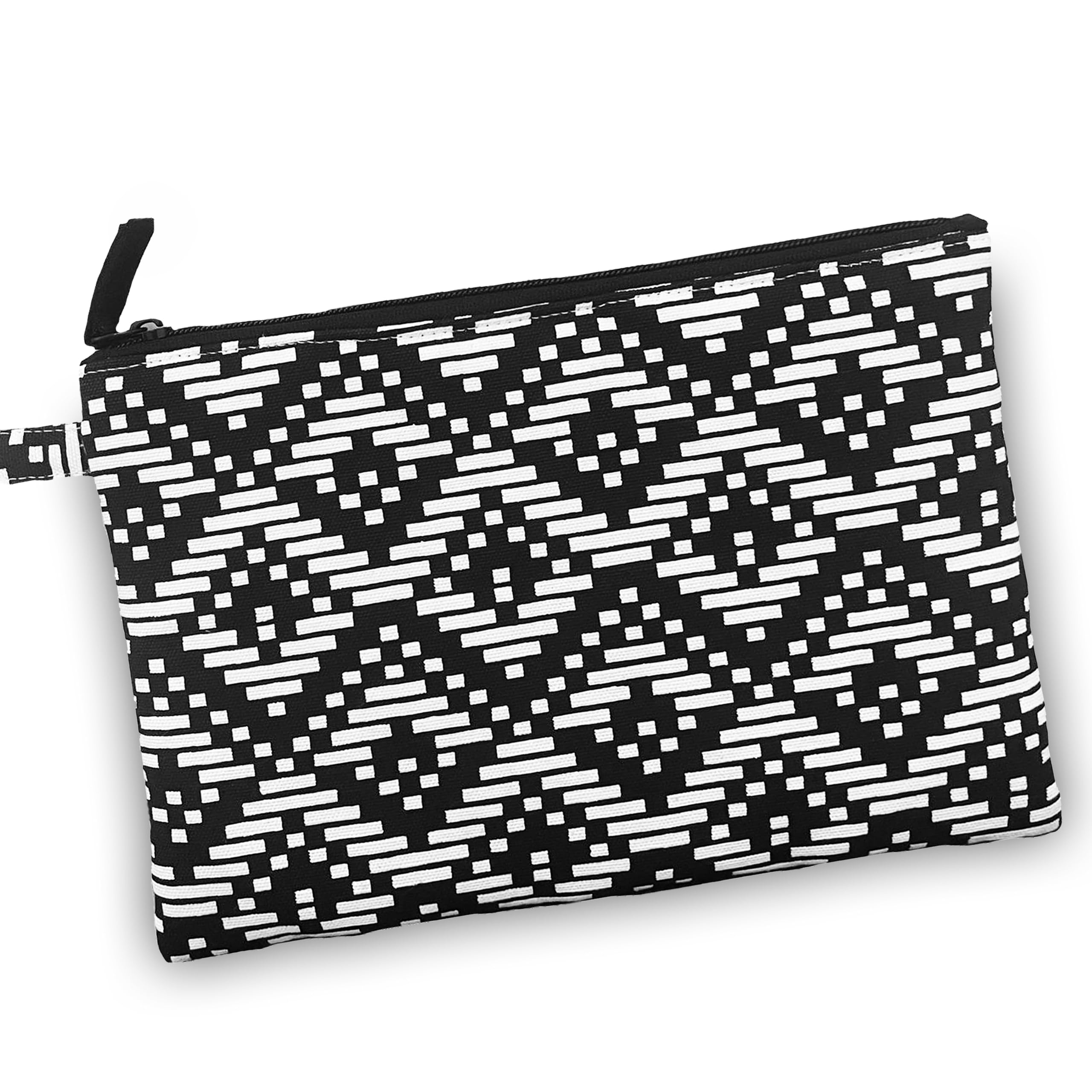 kostorica 1 Pc, Geometrical Printed Multipurpose Unisex Zipper Portable Pouch Bag for Toiletry, Cosmetics, Travel, Car Manuals, Stationery Kitts for Women_Men_Children (Black & White_10x6 Inches)-picture-14