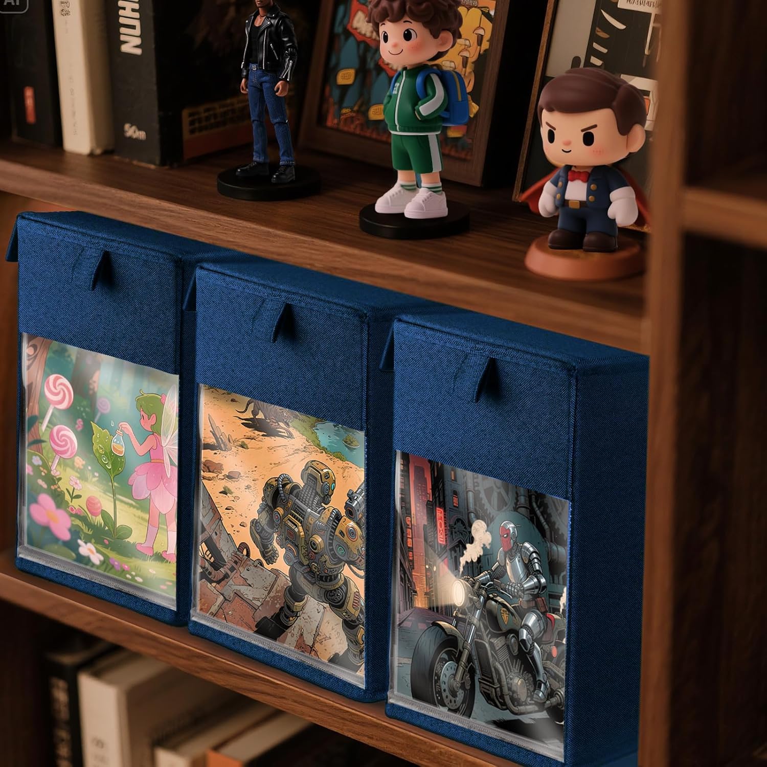 2 Pack Comic Book Storage Box with Lid for Modern Age, Collapsible Magazine Organizer with Clear Window, Blue