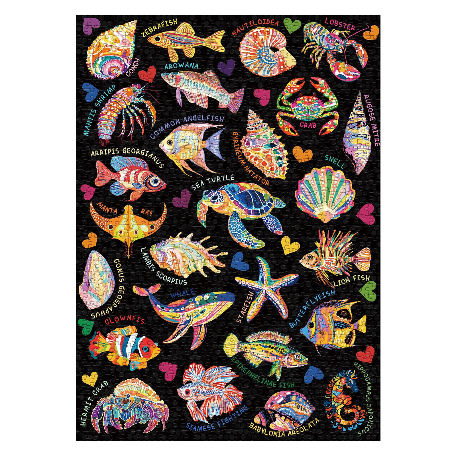 Ocean Animal Puzzle for Adults 1000 Pieces, Colorful Collage Jigsaw Puzzle, Fish Sea Turtle Whale Seashell Seahorse Marine Puzzle - Image 2