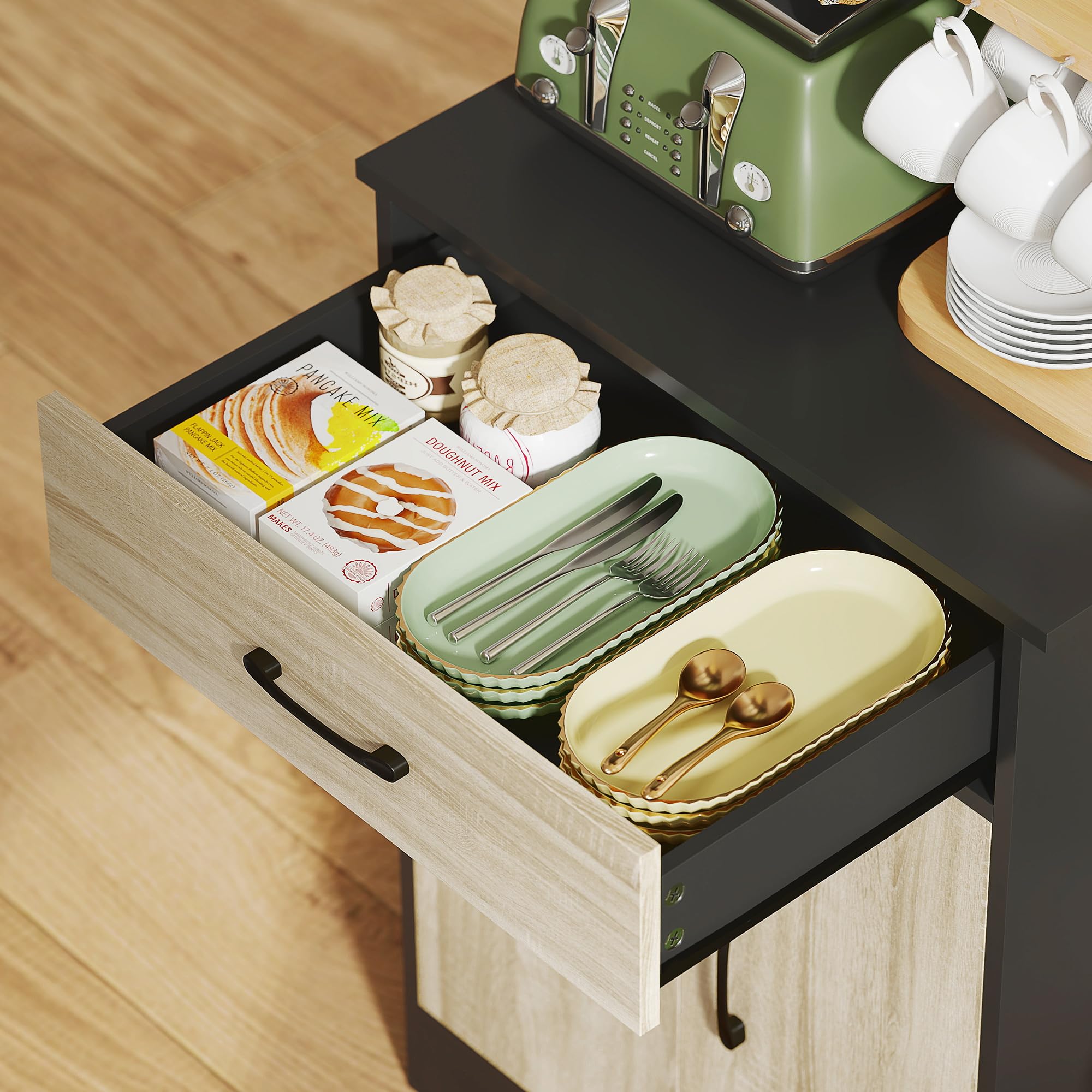 HOMCOM Buffet Haut Cuisine avec Tiroir 60x40x180 cm Effet Bois Naturel | Armoire de Cuisine, Vaisselier 3 Portes, Étagères Ouvertes, Plan de Travail, Meuble de Rangement, Salon, Salle à Manger