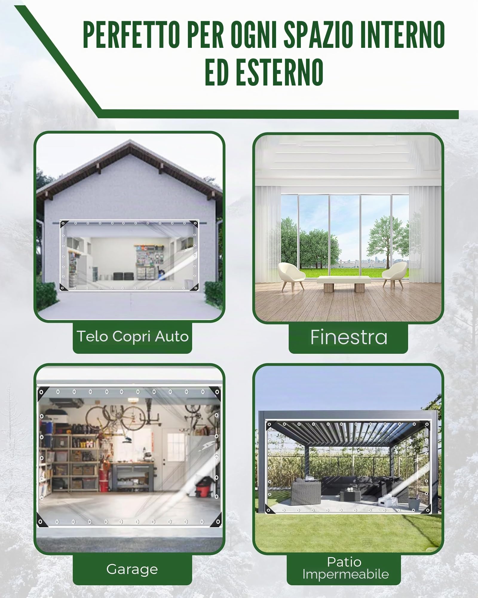 FoundGo 2.5x3m Telo Impermeabile Esterno Trasparente [420g/m² 0.35mm] Telone Trasparente per Esterni con Occhielli Impermeabile per Gazebo da Giardino con Corde e Fascette