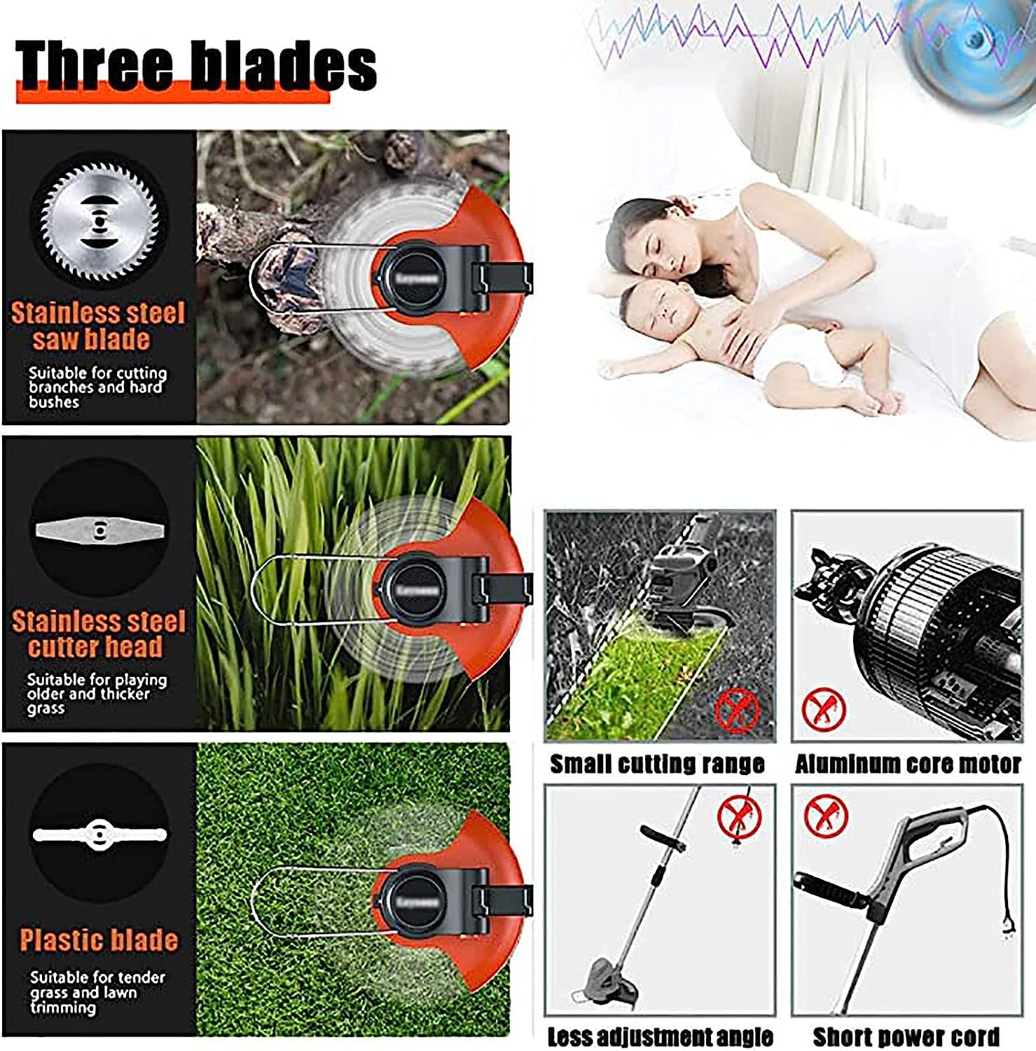 NAKEAH Diserbatrice elettrica, Tosaerba Portatile Retrattile Home Small Trimmer 24V Batteria Ricaricabile Rasaerba Giardino Strumenti for falciare Il Prato