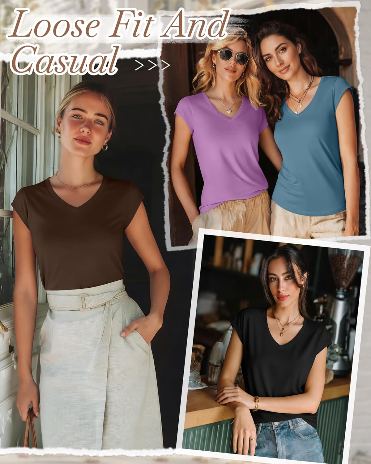 4 Pack Women's V Neck T Shirts Cap Sleeve Tops Trendy Short Sleeve Basic Tees Summer Casual Fashion Clothes - Image 2