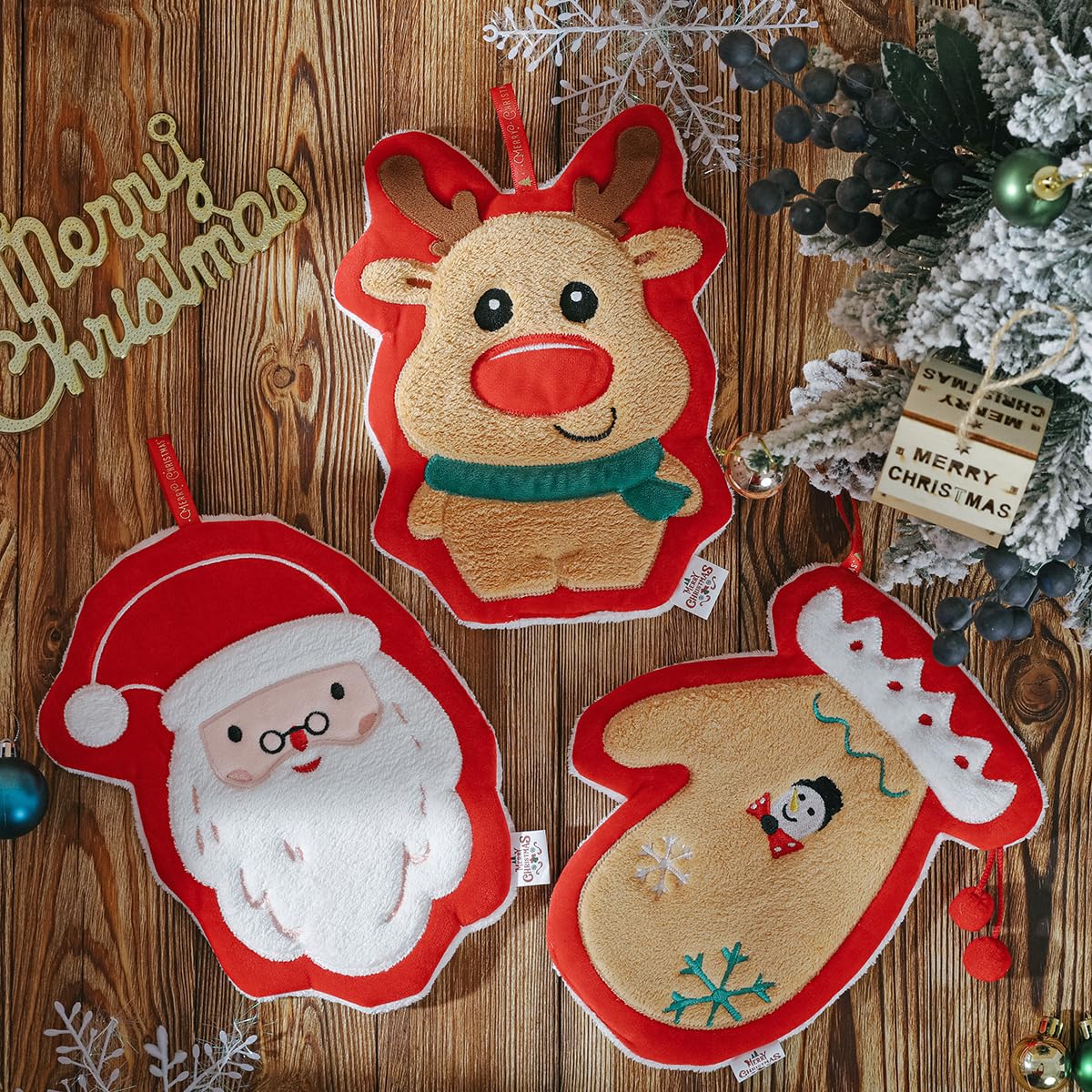 Tyrafry 3 Pack Christmas Hand Towel Red Polyester Towels Soft Abosrbent Hanging Towels Cute Hand Drying Towels Holiday Decoration Hand Towels Set