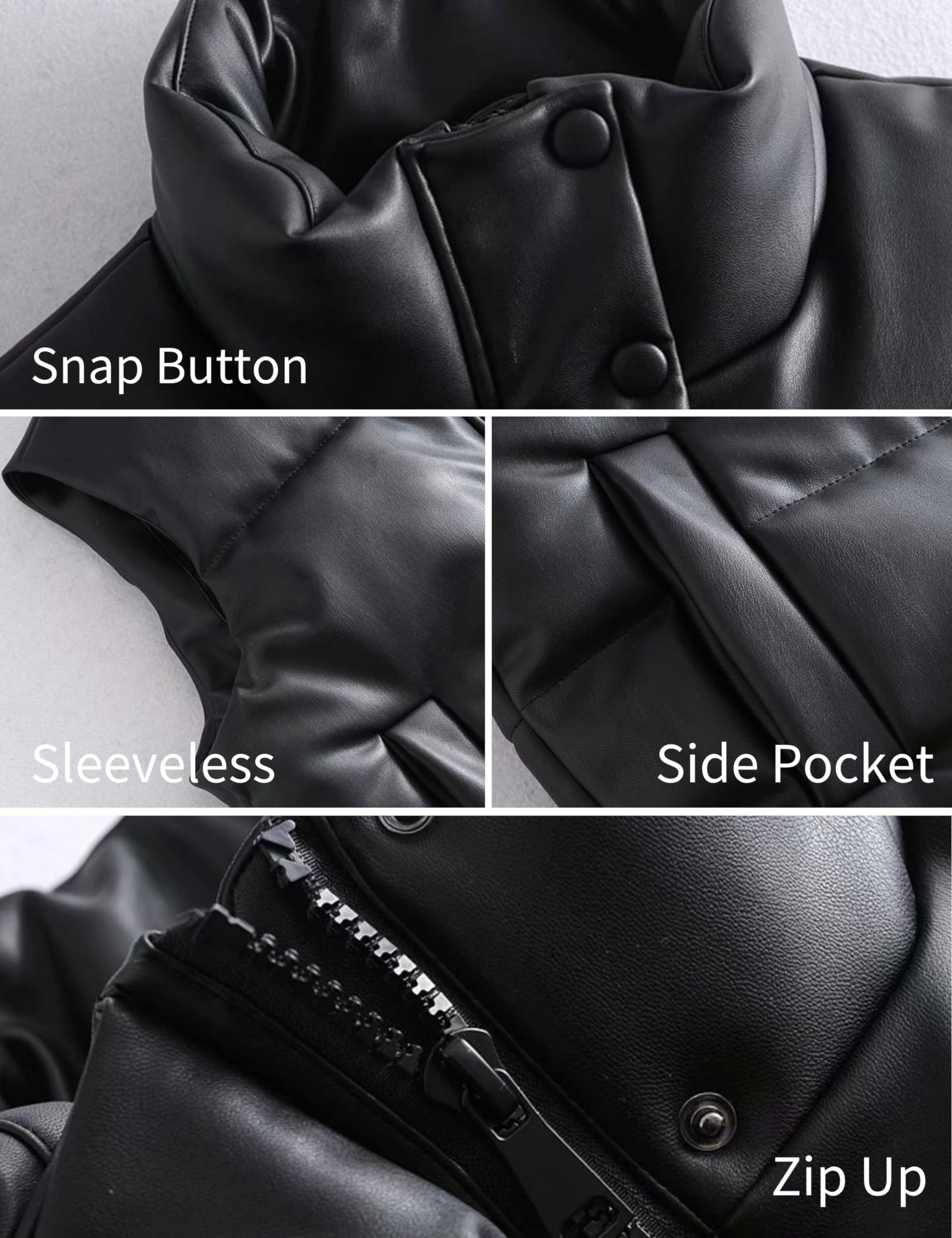 Ailoqing Womens Faux Leather Puffer Vest Zip Up Sleeveless Winter Cropped Jacket