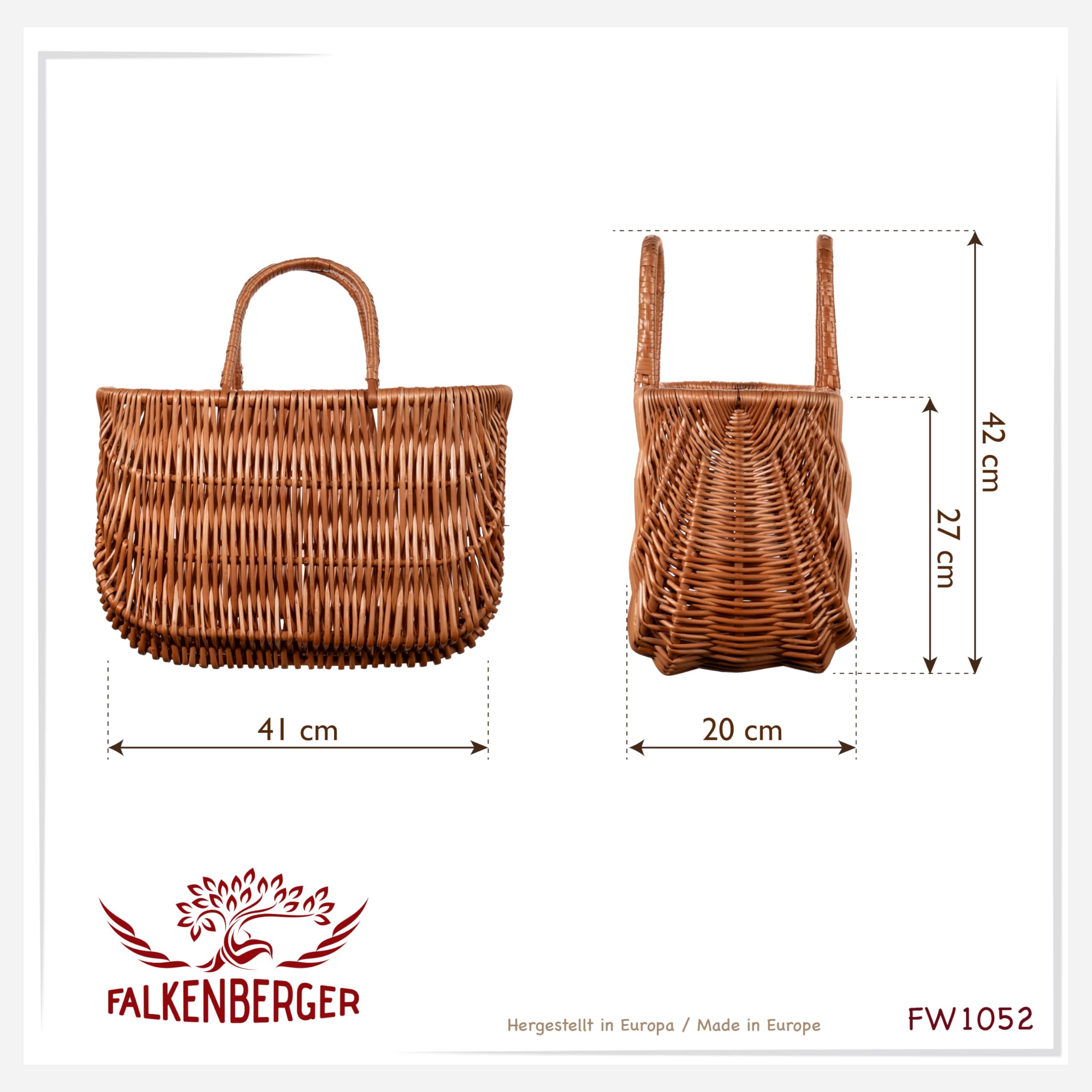 Borsa in vimini "Clara" 41 x 20 x 27 cm Borsa per la spesa in vimini artigianale con manici Cestino per il trasporto shopper