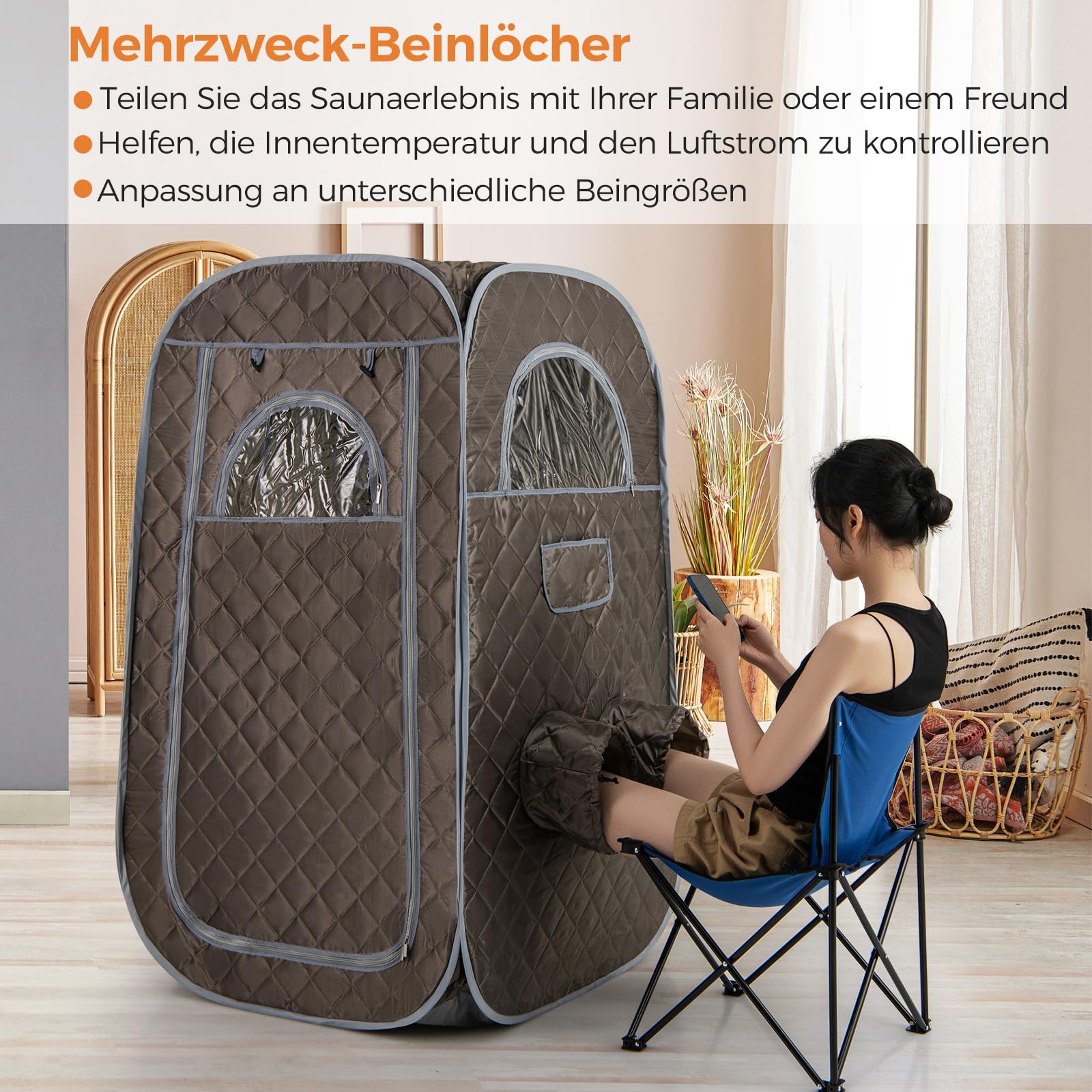 COSTWAY tragbare Dampfsauna, Heimsauna für 1-2 Personen mit 3 Liter Dampfgenerator, Timer, Fernbedienung, Fußmassagegerät & Klappstuhl, Saunazelt Sitzsauna Zuhause, 89 x 89 x 149 cm (Grau)