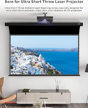 VIVIDSTORM-Projection Screens,Rotate/Spin ALR UST Motor Tension Screen,Electric Tab-tensioned Drop Down Screen,16: 9 Home Theatre System Compatible with UST Laser TV Projector,VBMSLUST84HA