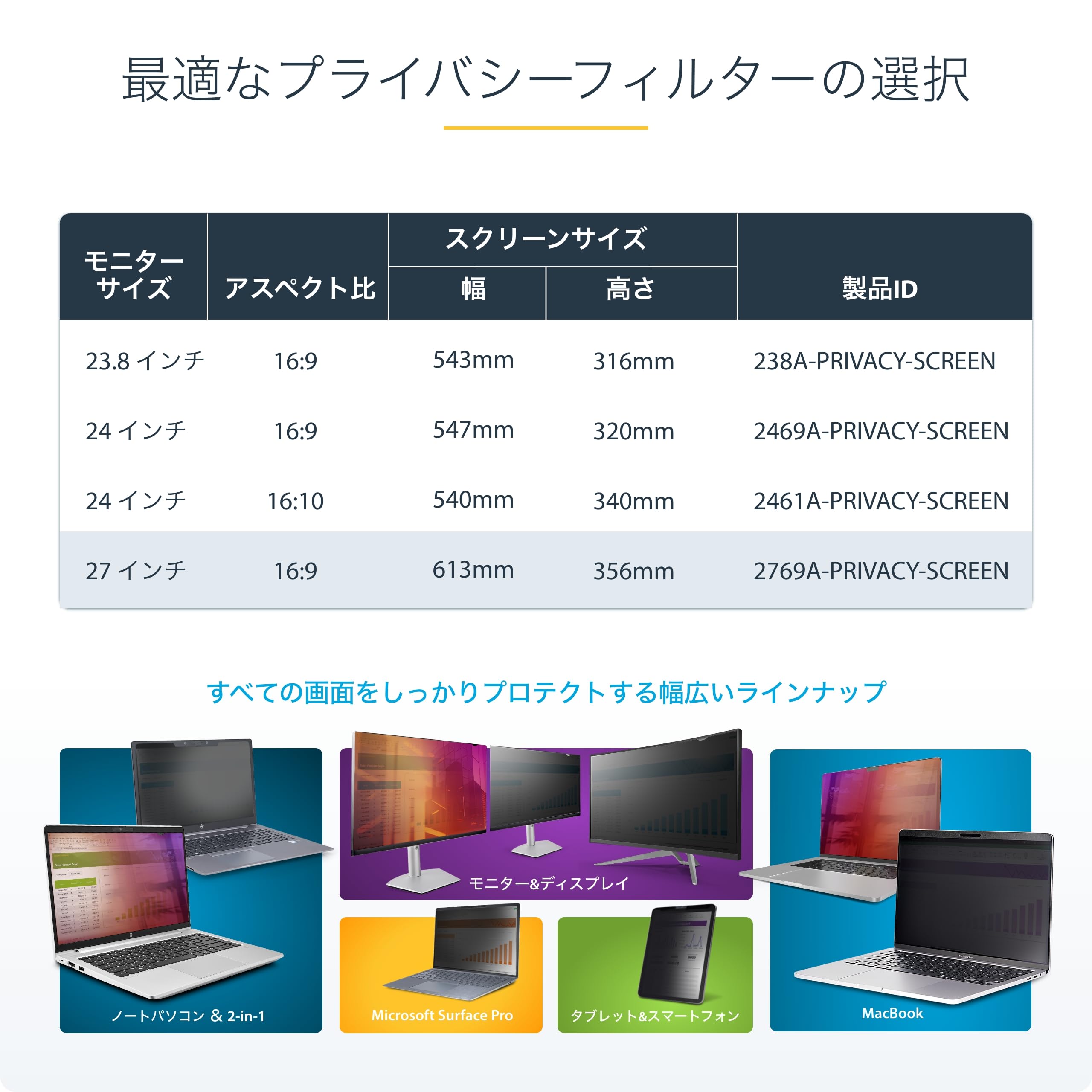 Amazon | StarTech.com 覗き見防止プライバシーフィルター／27インチ