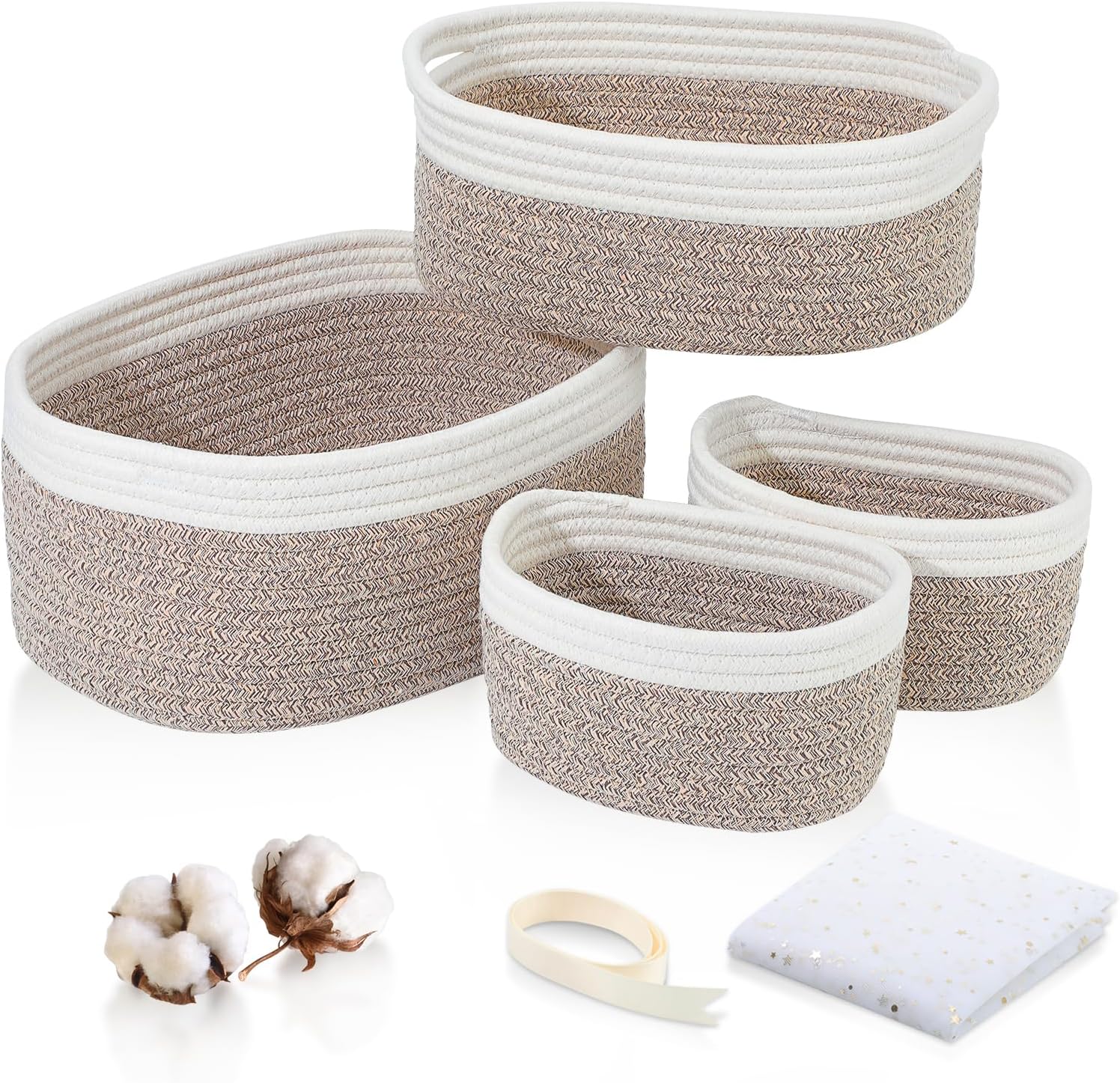 Lot De 2 Paniers De Rangement En Corde De Coton Tressé, Accessoires De Table à Langer De Salle De Bain, Organiseur De Panier Tressé En Coton Pour Décoration De Chambre D'enfant, Jouets