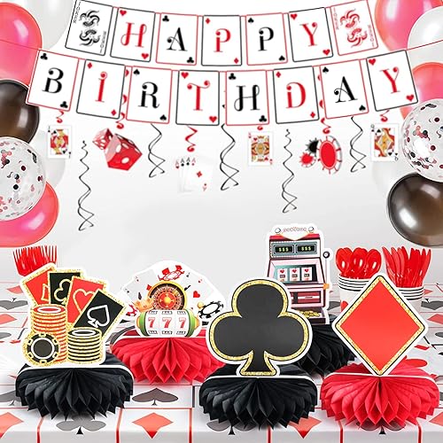 Miniatura 6 de Waenerec 9 piezas de decoración de fiesta temática de casino en 3D panal de abejas casino centros de mesa de casino noche de juego recuerdo de