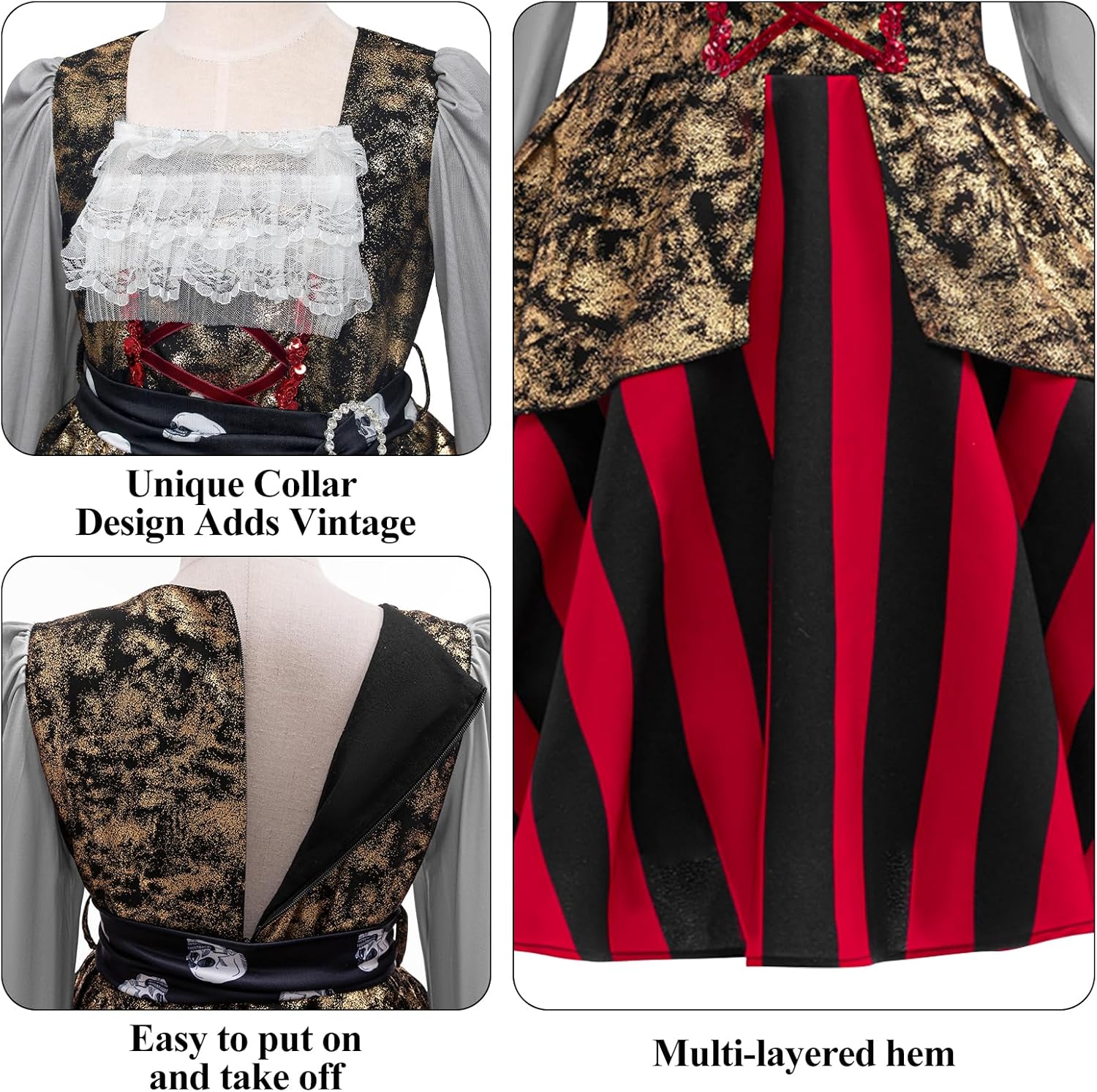 Girls Pirate Costume Buccaneer Princess Dress Up for Kids with Accessories Halloween Cosplay Party Outfit - Image 4