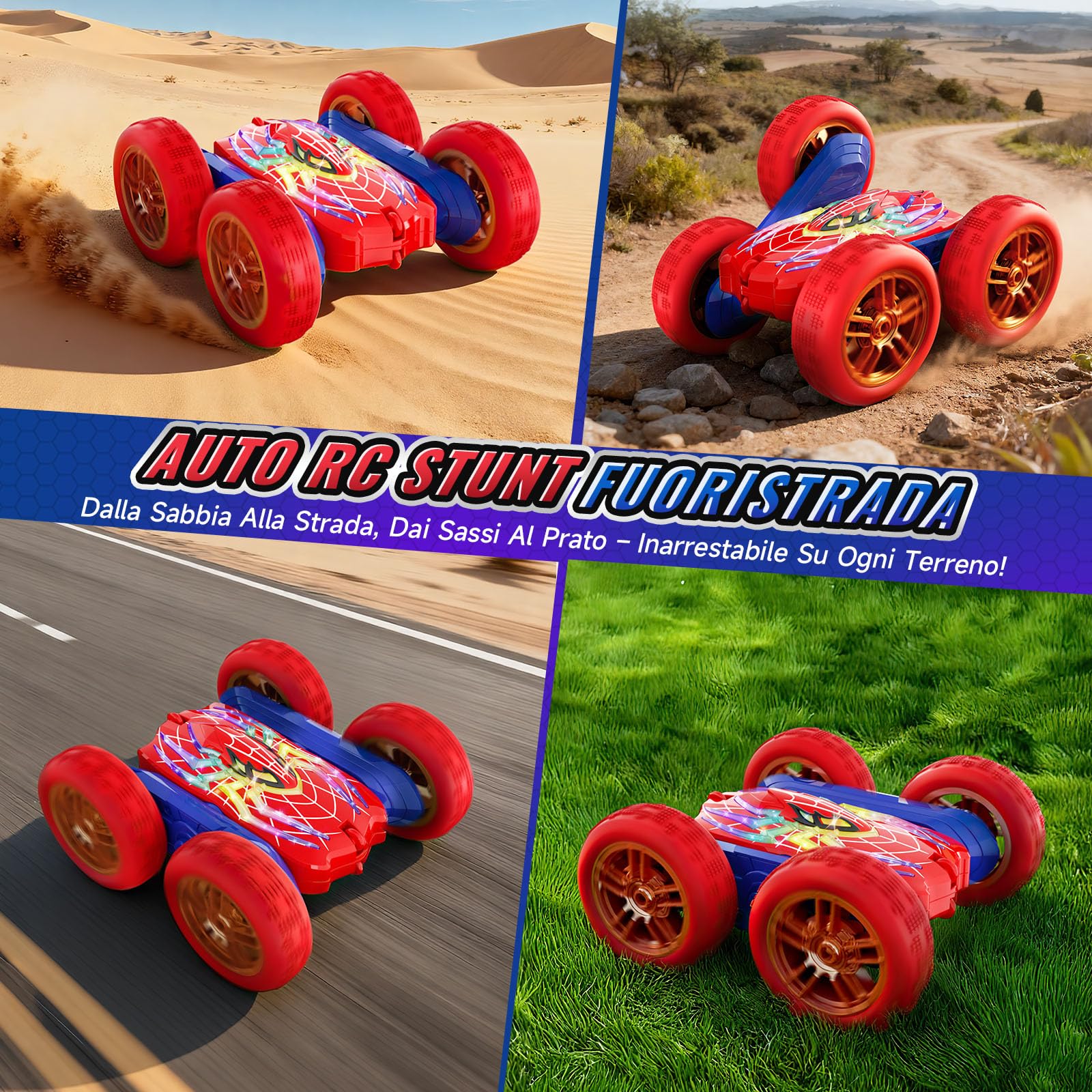 Macchina Telecomandata per 3-12 Bambini, 2.4Ghz 4WD Rotazione a 360° 5 Luci Fredde Modalità, Radiocomandata Acrobatica Truck, Giocattoli Gioco Regalo Natale Compleanno Ragazzi 3 4 5 6 7 8 9 10