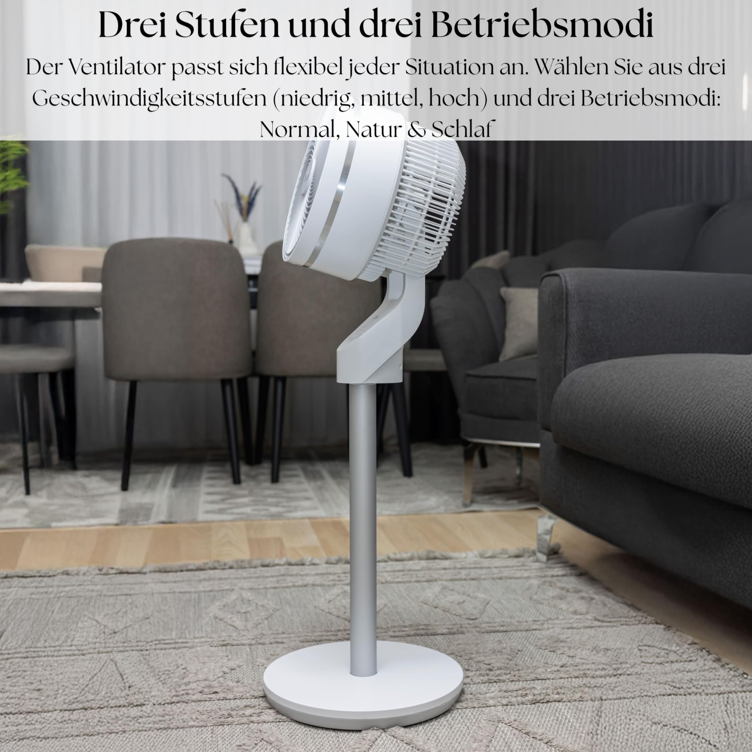 Zilan Standventilator leise mit Fernbedienung kraftvoller Ventilator mit Timer 60W energiesparend 3 Stufen hoher Luftdurchsatz oszillierend Bodenventilator Aircooler Standlüfter (Weiß mit FB)
