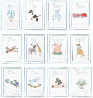 Boy Watercolor Milestone Cards - My First Monthly Milestone Cards,Blue Boy 12 Monthly Newborn Photos(Cards-1)