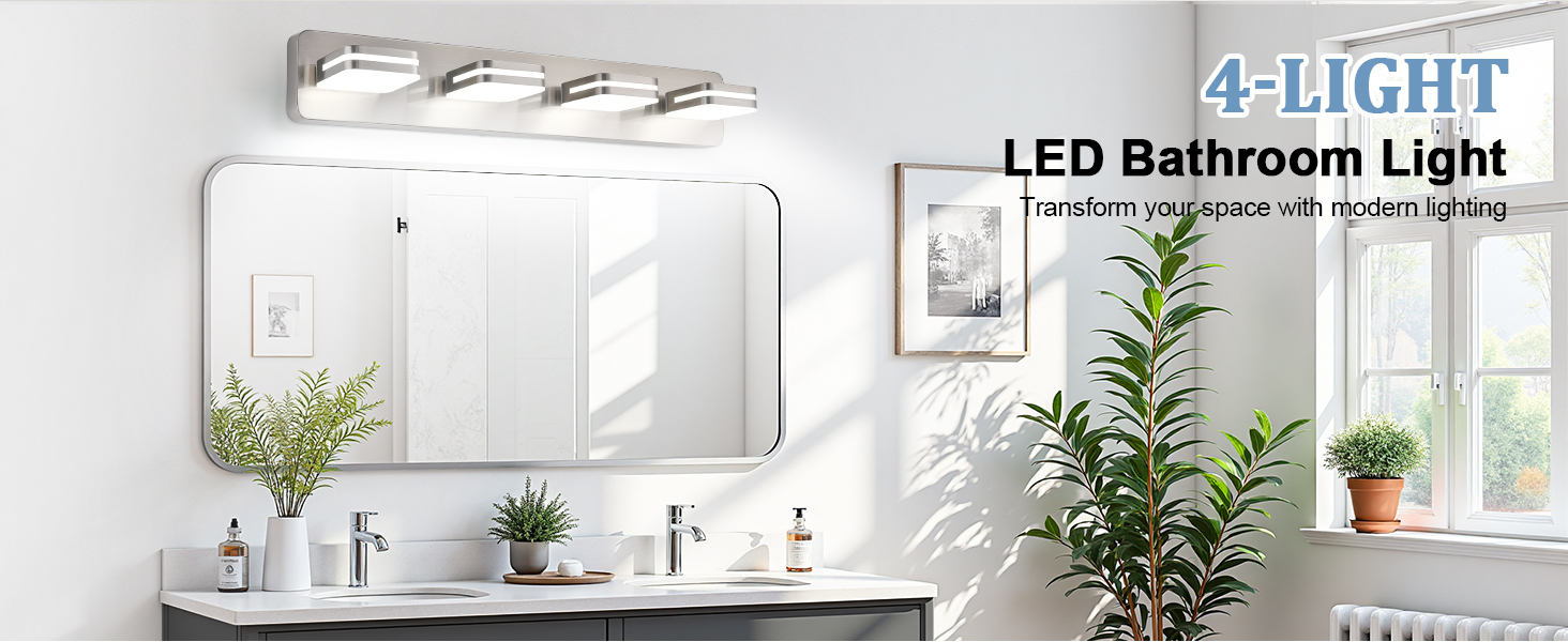 Image of Torondo 360 Rotate LED Bathroom Vanity Light Fixtures, Acrylic Vanity Lights for Bathroom, Modern Wall Lighting Fixtures Over Mirror Living, Brushed Nickel, Natural White, 4-Light, 27-Inch